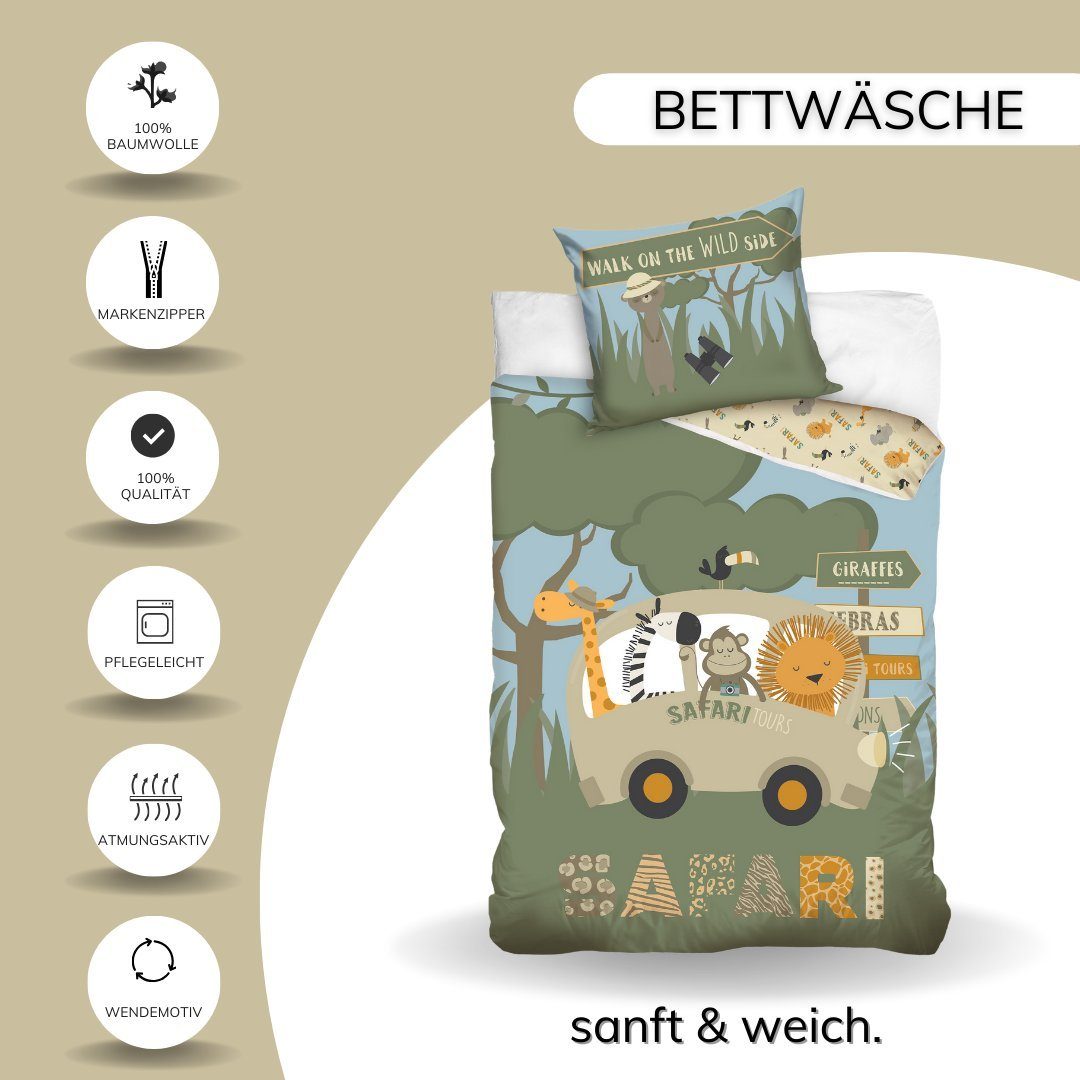 MTOnlinehandel Kinderbettwäsche Tiere Safari Afrika 135x200 + 80x80 cm, 100 günstig online kaufen