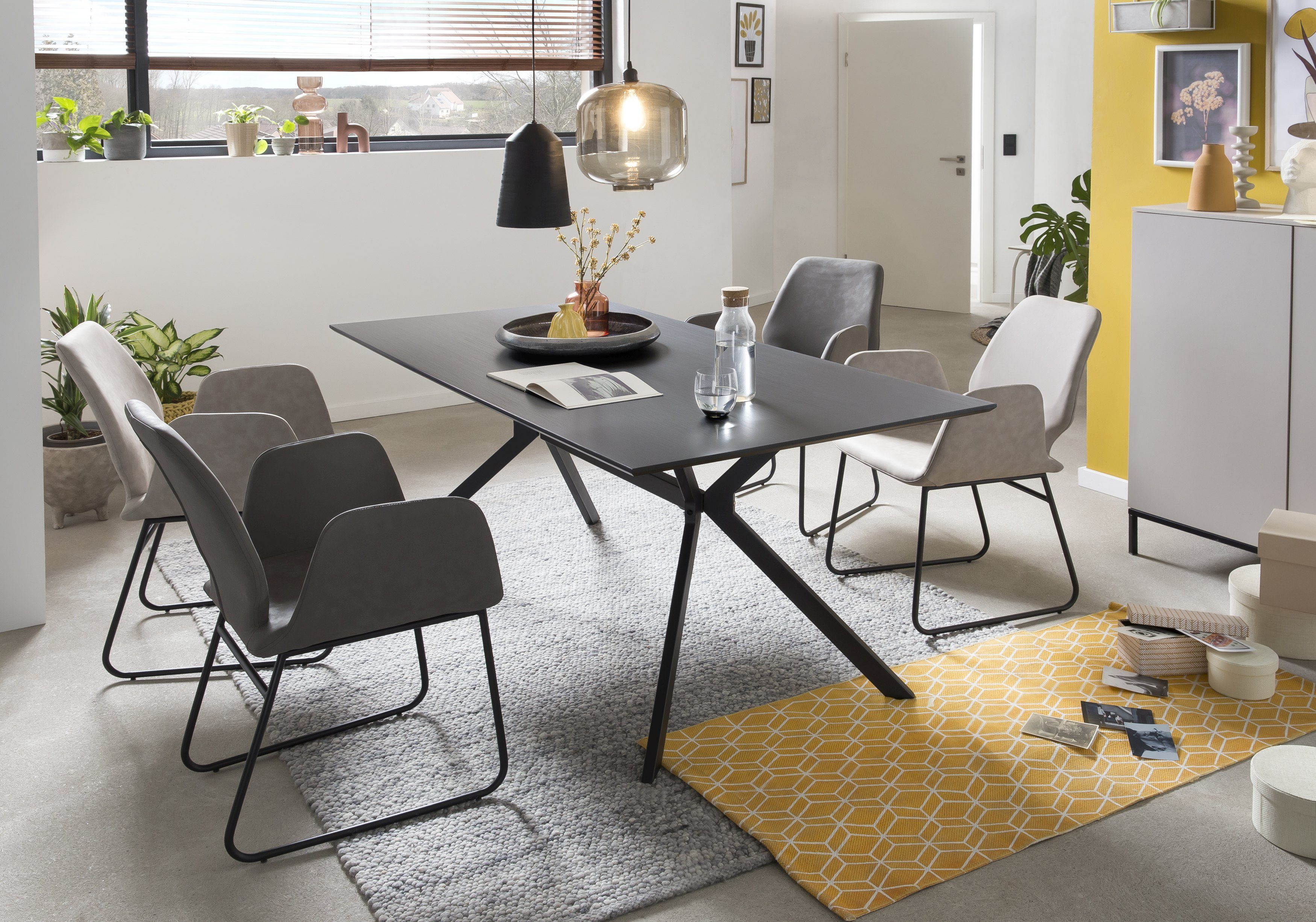 1-St., 2 - Designertisch, - cm Dekor, Tisch (Hochwertiger mit MDF schwarz), (BxHxT): Maße TPFLiving Gestell mit Metall - cm Gestell Küchentisch 180x75x90 stylischem Plattenstärke: Esstisch dunkelgrau, Esszimmertisch, NIILO Esszimmer 4-Fuß-Gestell,