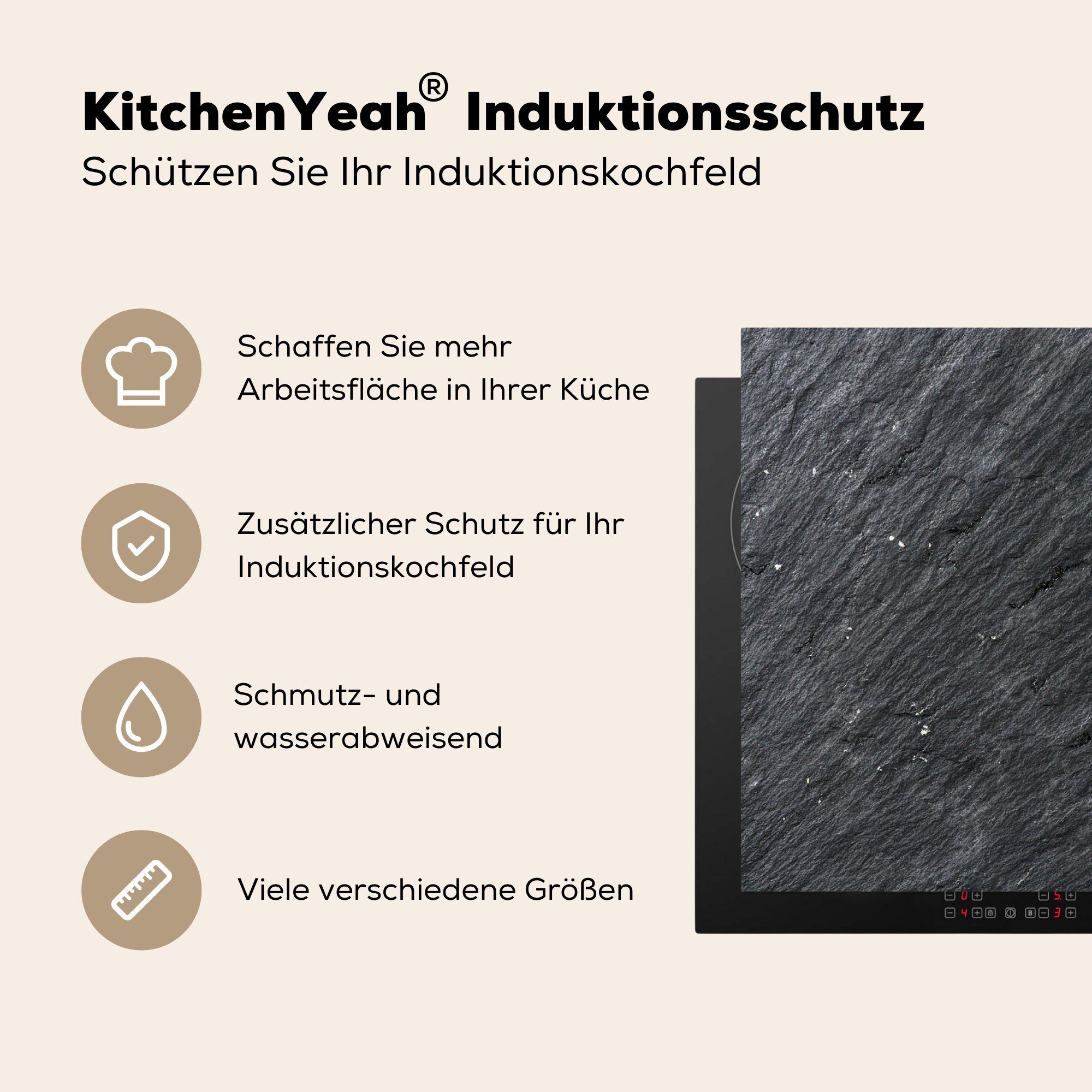 MuchoWow Herdblende-/Abdeckplatte küche Ceranfeldabdeckung, für Design - 83x51 cm, tlg), Schiefer Vintage Arbeitsplatte (1 - Vinyl, - Induktionsschutz Abdeckplatte, 