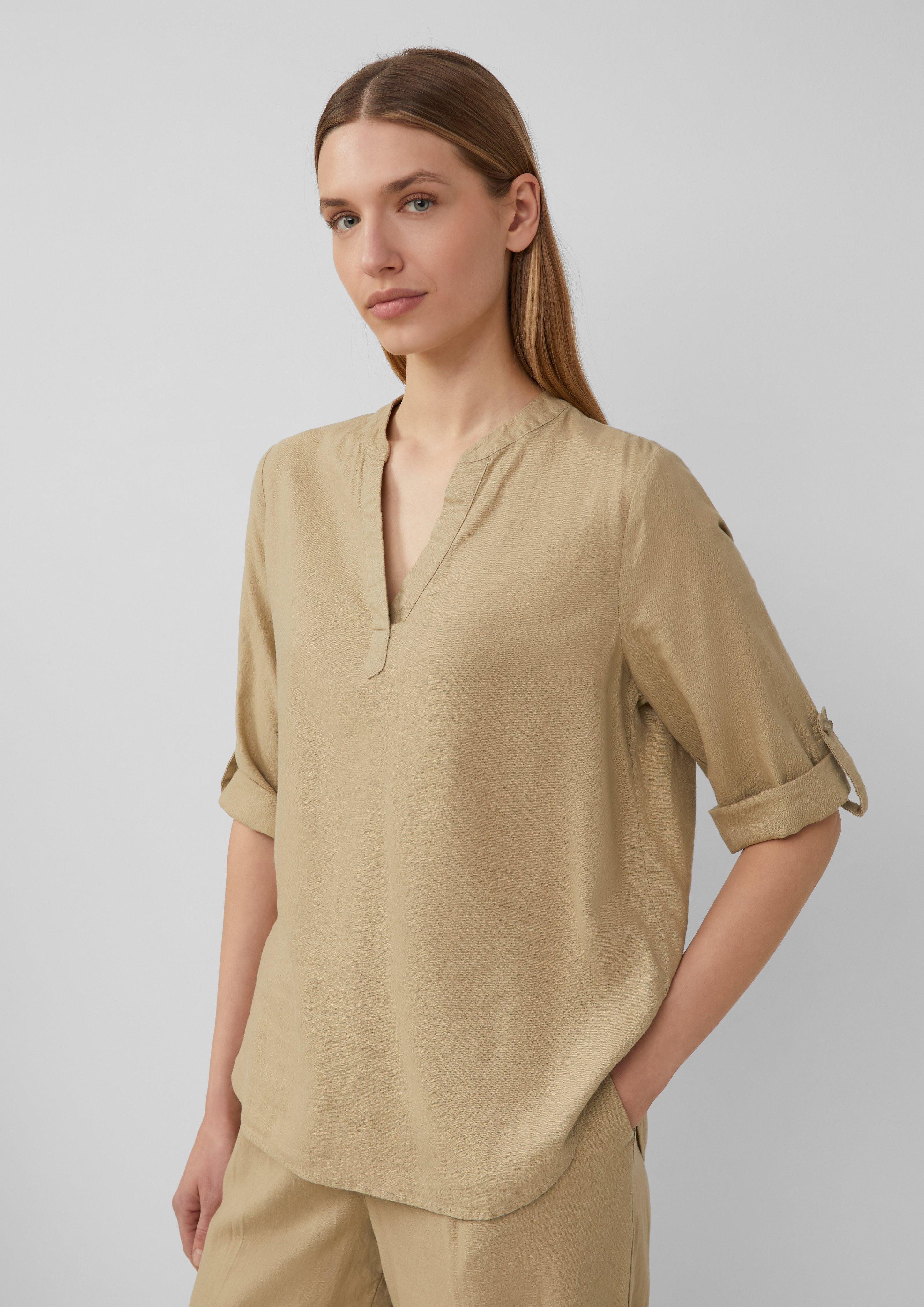 s.Oliver Langarmbluse Leinenmix-Bluse mit Turn-up Raffung günstig online kaufen