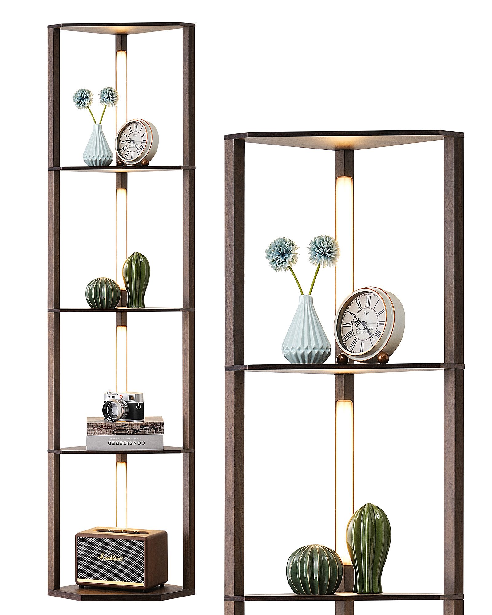 EDISHINE Stehlampe Wohnzimmer, Standleuchte mit 4 Holz-Regal, LED fest inte günstig online kaufen