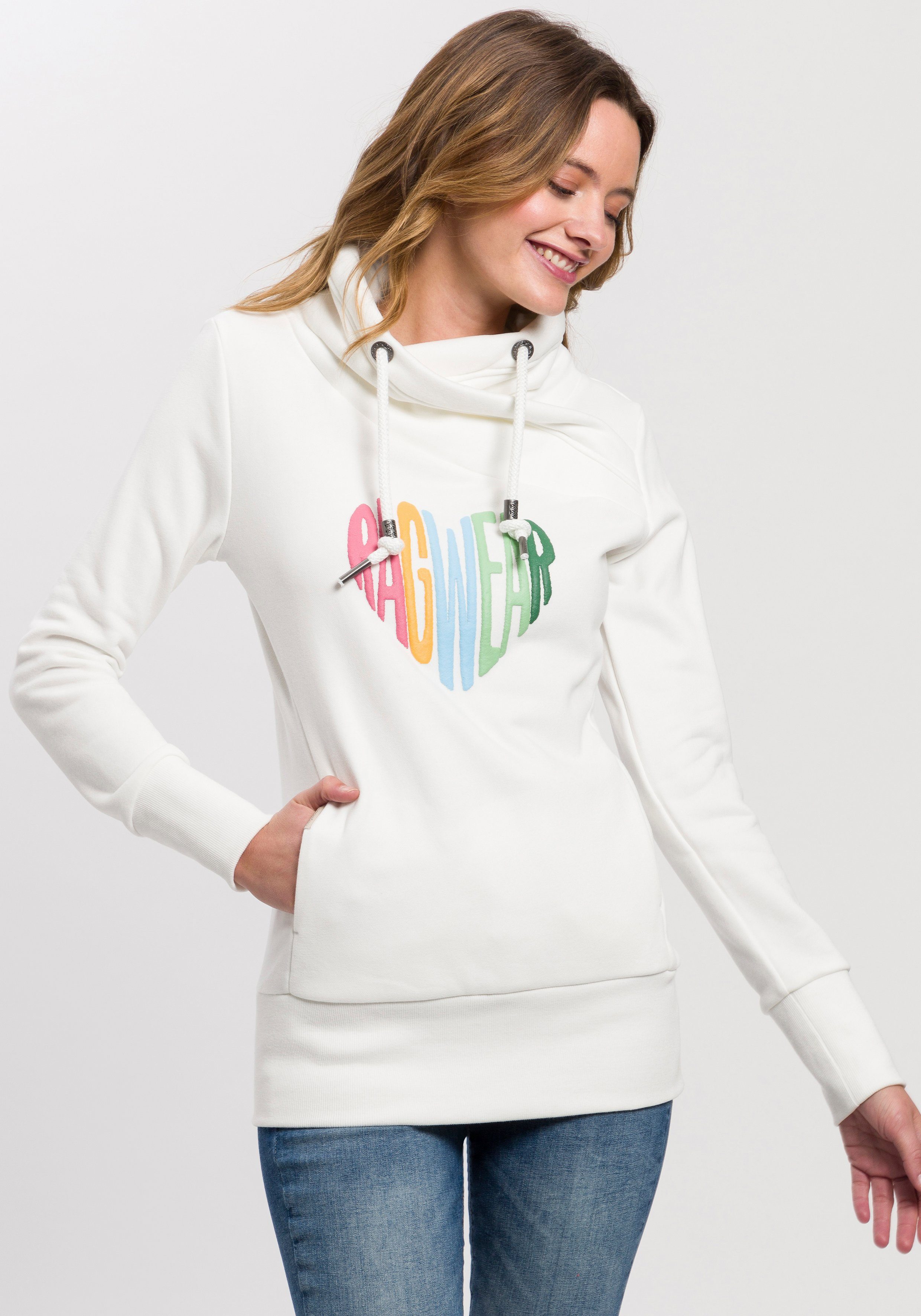 Ragwear Sweater NESKA LOVE O mit asymetrischem Schalkragen im Rainbow Pride-Design