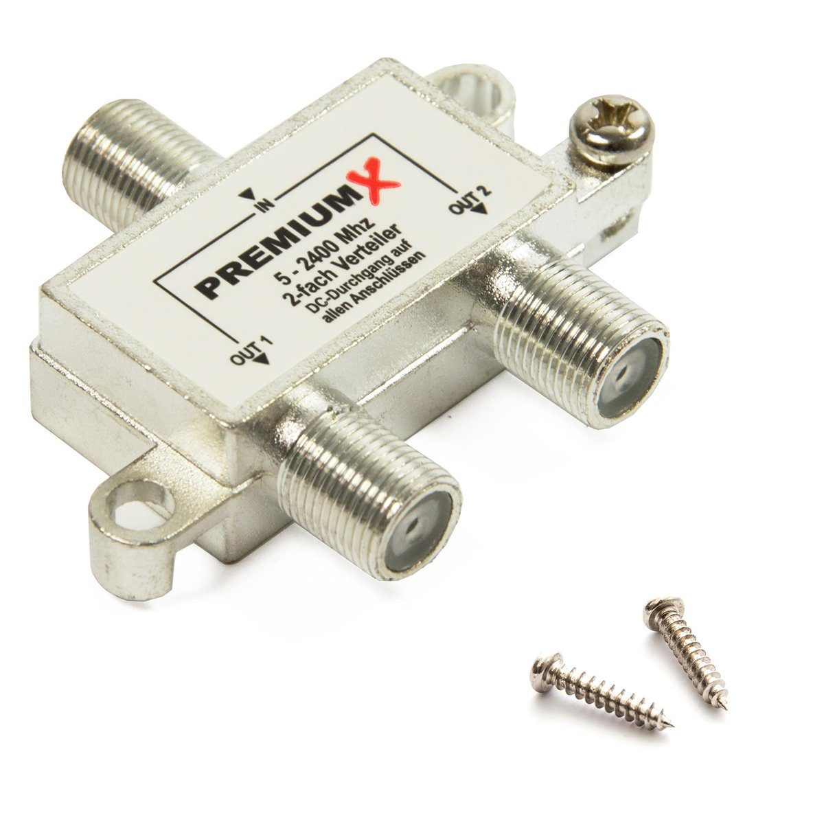 PremiumX SAT-Multischalter Switch 2-fach Verteiler 5-2400 MHz 1x  KoaX-Kupplung 2x F-Stecker