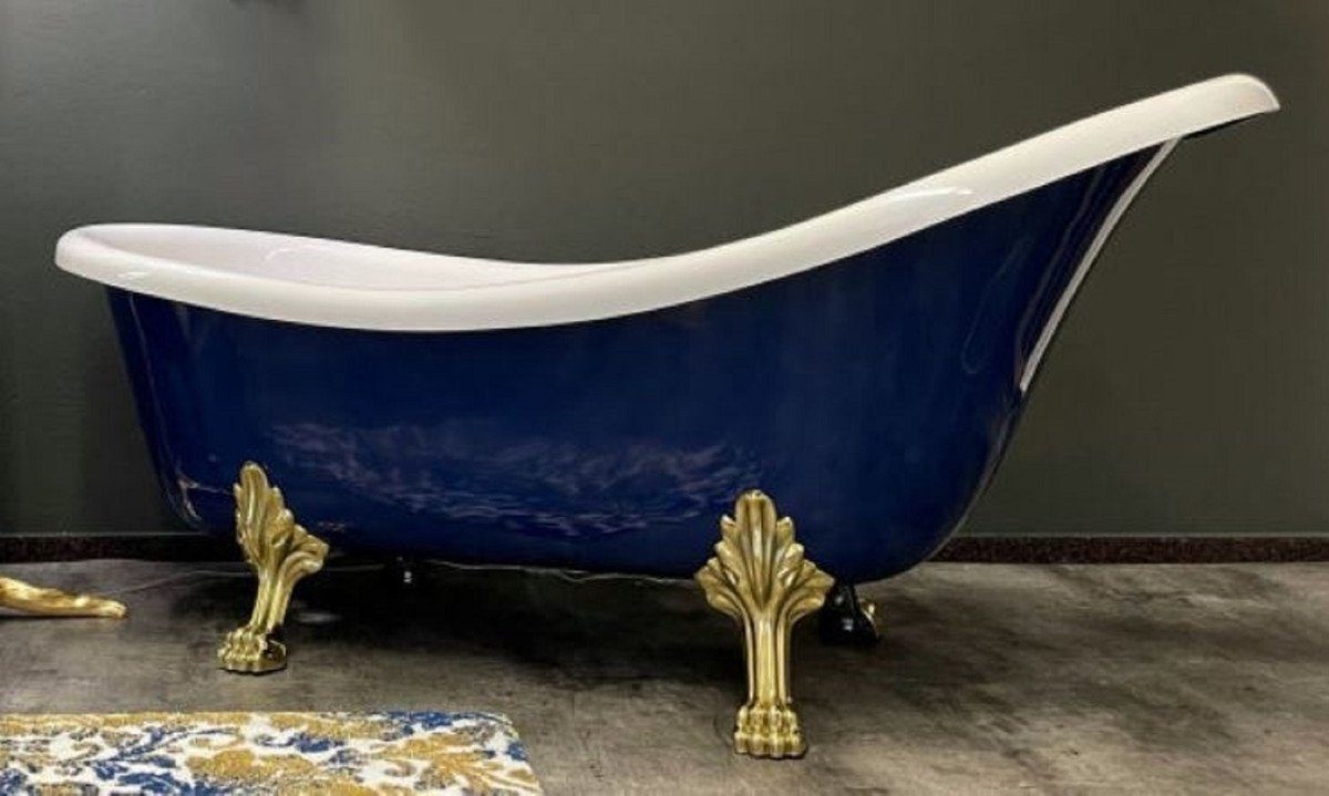 Casa Padrino Badewanne Luxus Jugendstil Badewanne Saphirblau / Weiß / Gold 174 x 83 x H. 81 cm - Freistehende Retro Badewanne mit Löwenfüßen - Retro Badezimmer Möbel