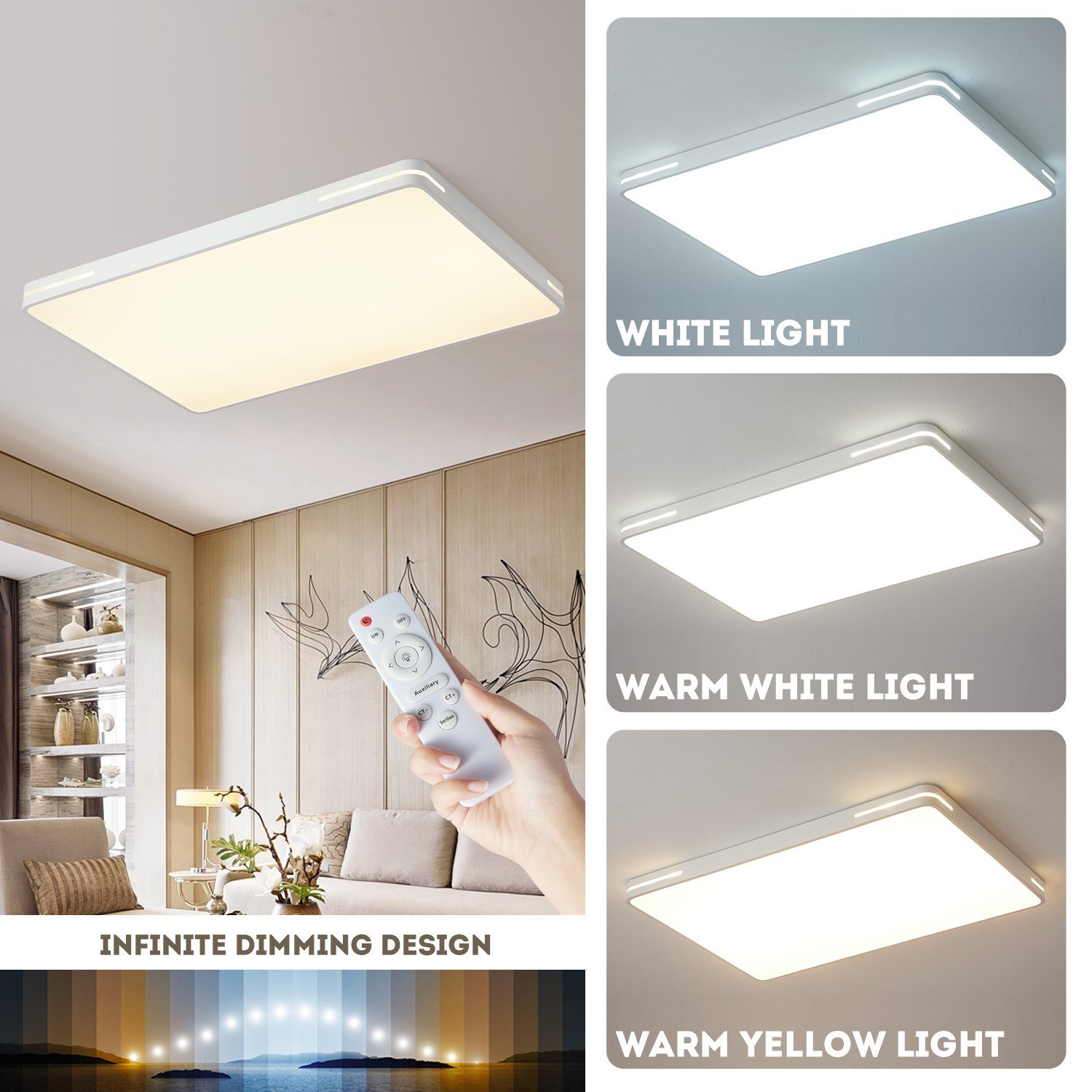 style home LED Deckenleuchte Modern Deckenlampe für Wohnzimmer Schlafzimmer, 192W-Dimmabr 3000-6000K, LED fest integriert, warmweiß bis kaltweiß dimmbar mit Fer – Bild 2 von 5
