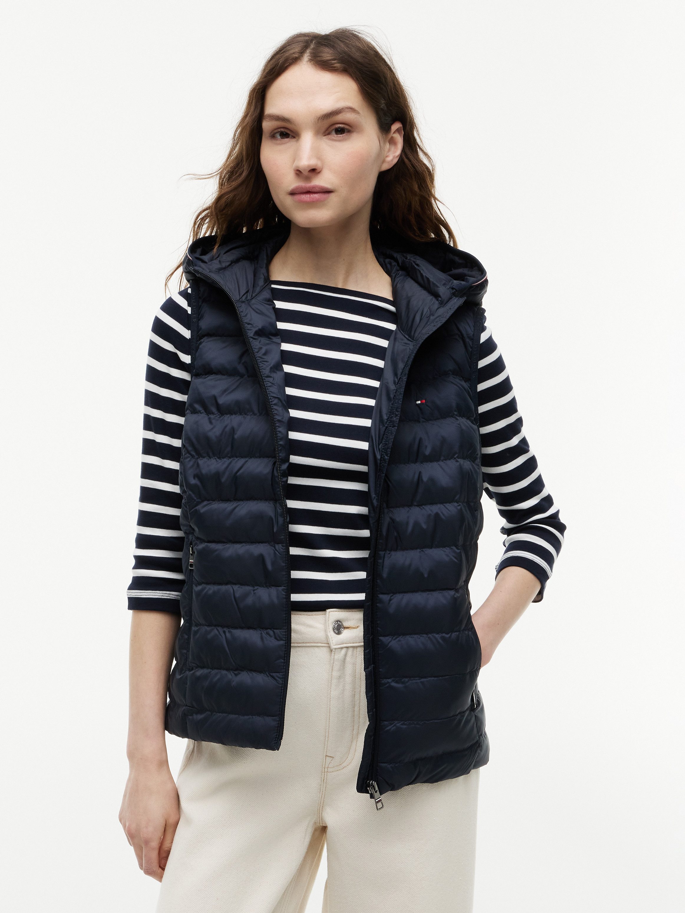Tommy Hilfiger Steppweste LW PADDED GLOBAL STRIPE VEST (Global Serie TH WOMEN) abnehmbare Kapuze, Übergangsweste