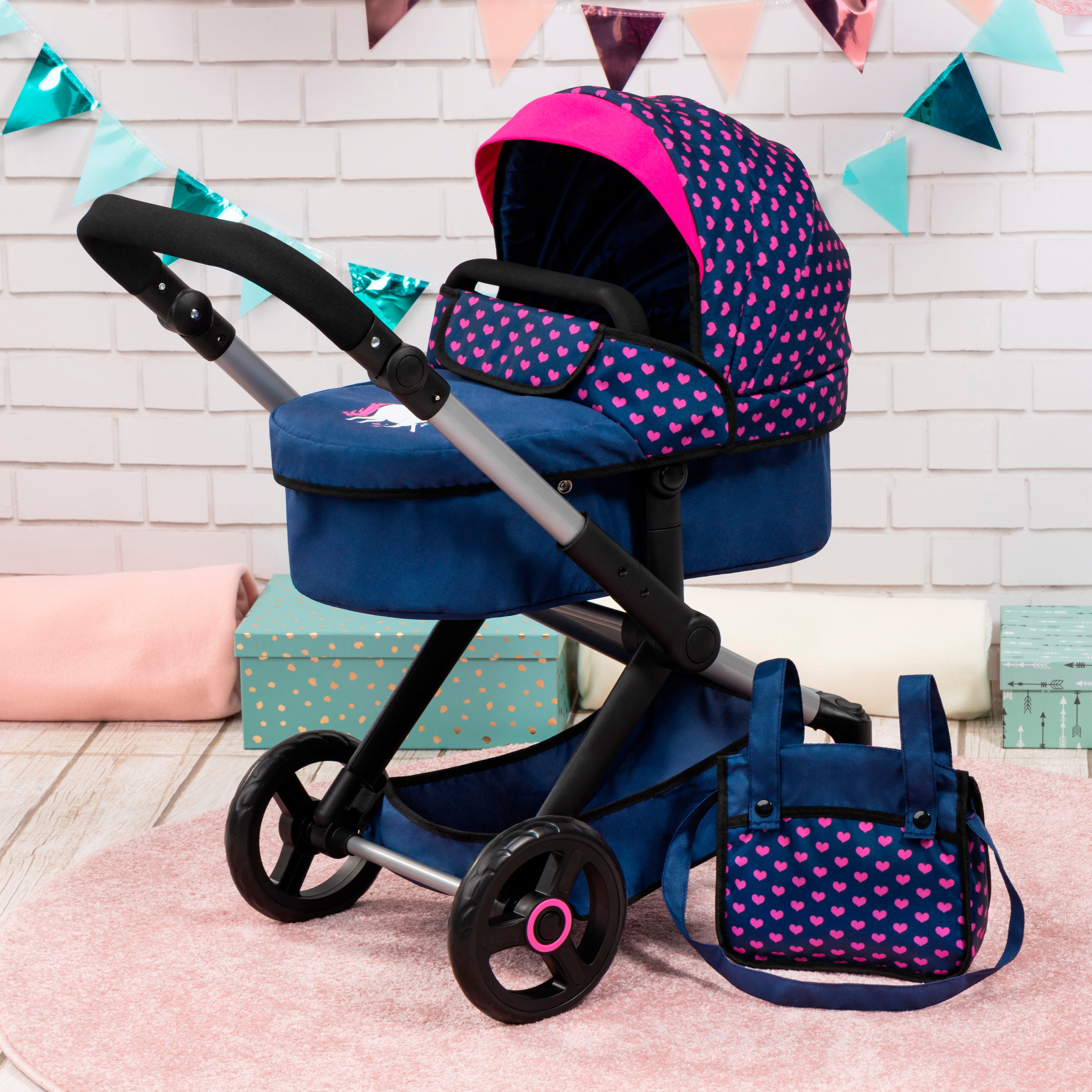 Bayer Kombi-Puppenwagen Xeo, blau/pink Einhorn günstig online kaufen