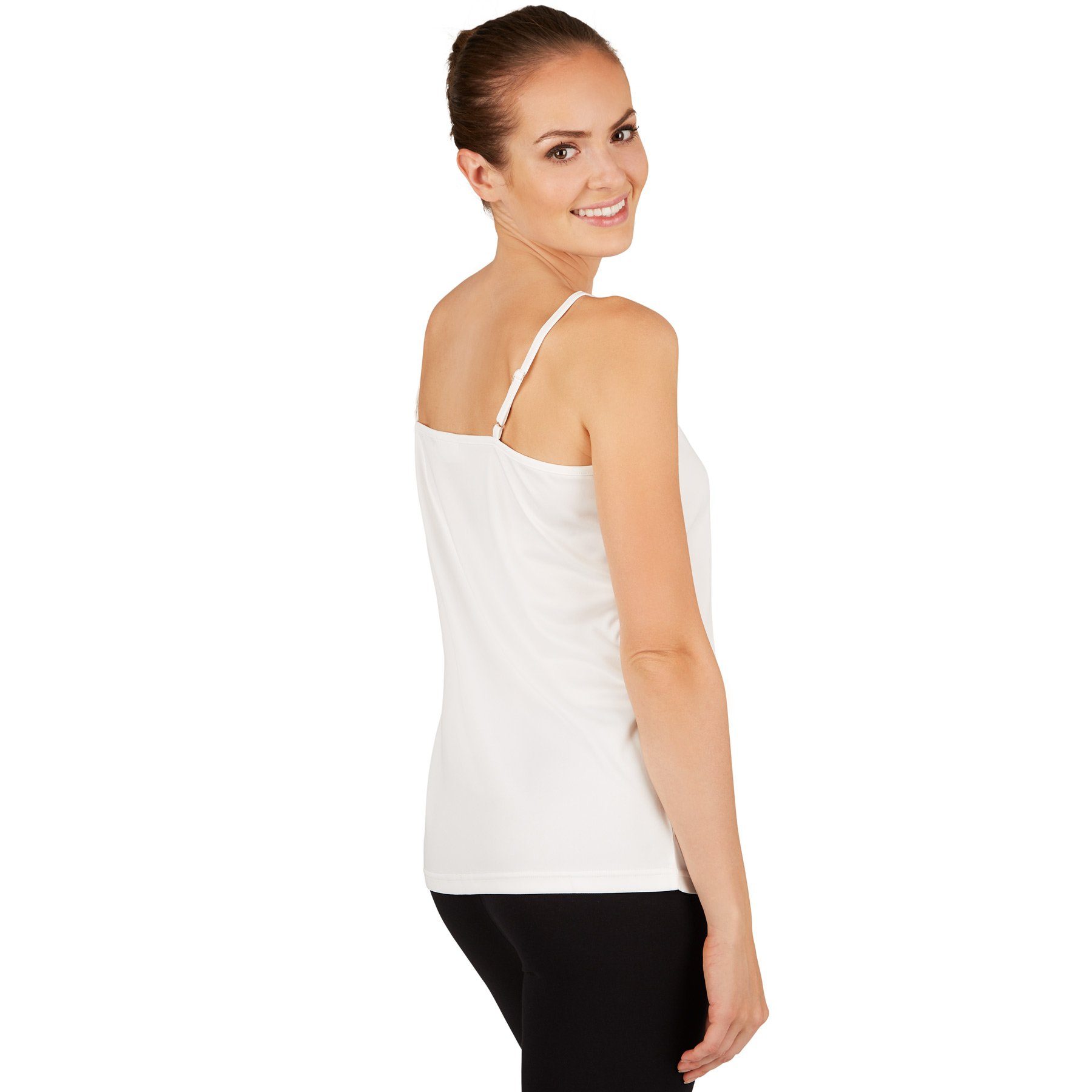 dressforfun Spaghettitop Trägertop, Vielseitig kombinierbar, Als Top oder Unterhemd geeignet (Sommertop, Konfektionsgröße L in weiß) Material, Hoher Tragekomfor – Bild 2 von 3