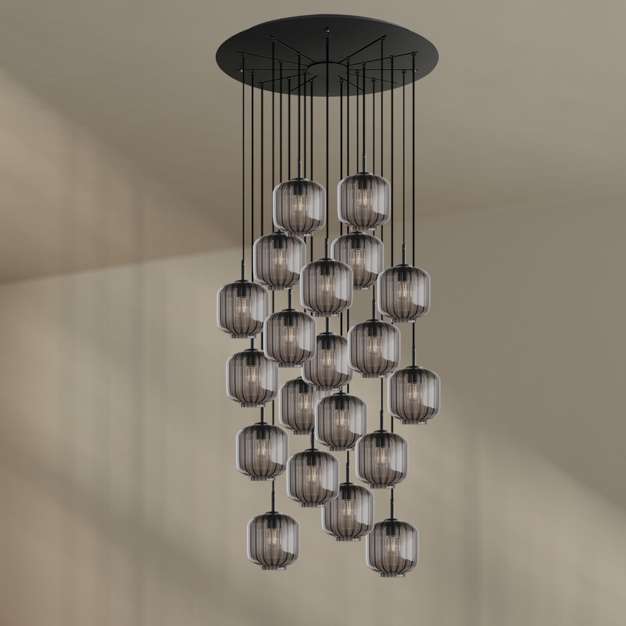 s.luce Pendelleuchte Velo Galerieleuchte 20-flg Ø 120cm Baldachin Ø 20cm Rauch