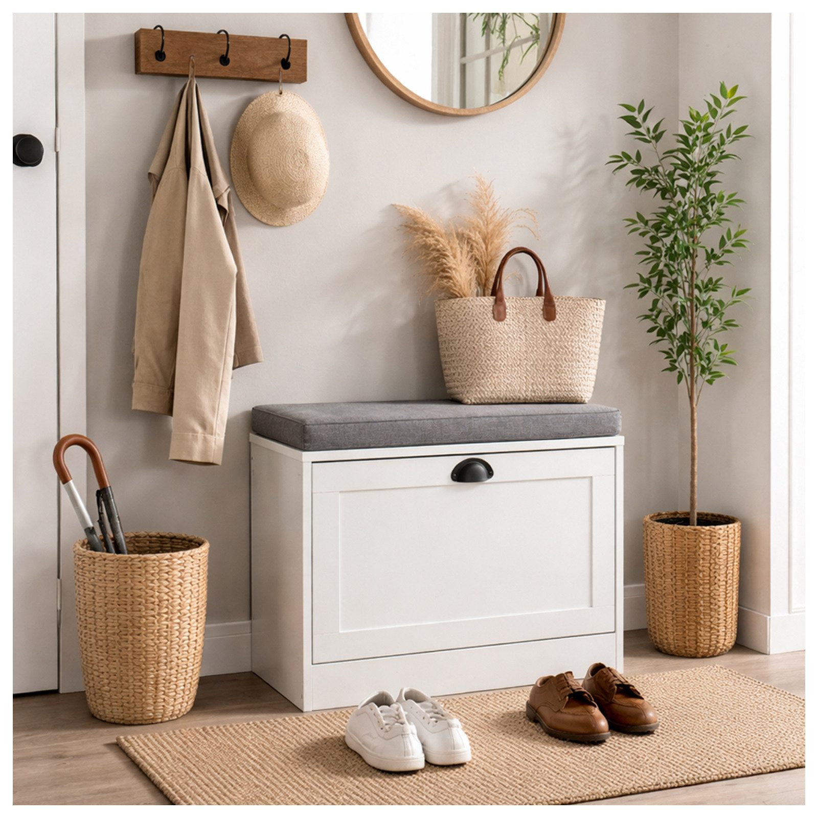 HTI-Living Schuhschrank Schuhschrank Thekla 1 Klappe 60 cm Weiß mit Sitzkissen (Stück, 1-St., 1 Schuhschrank)