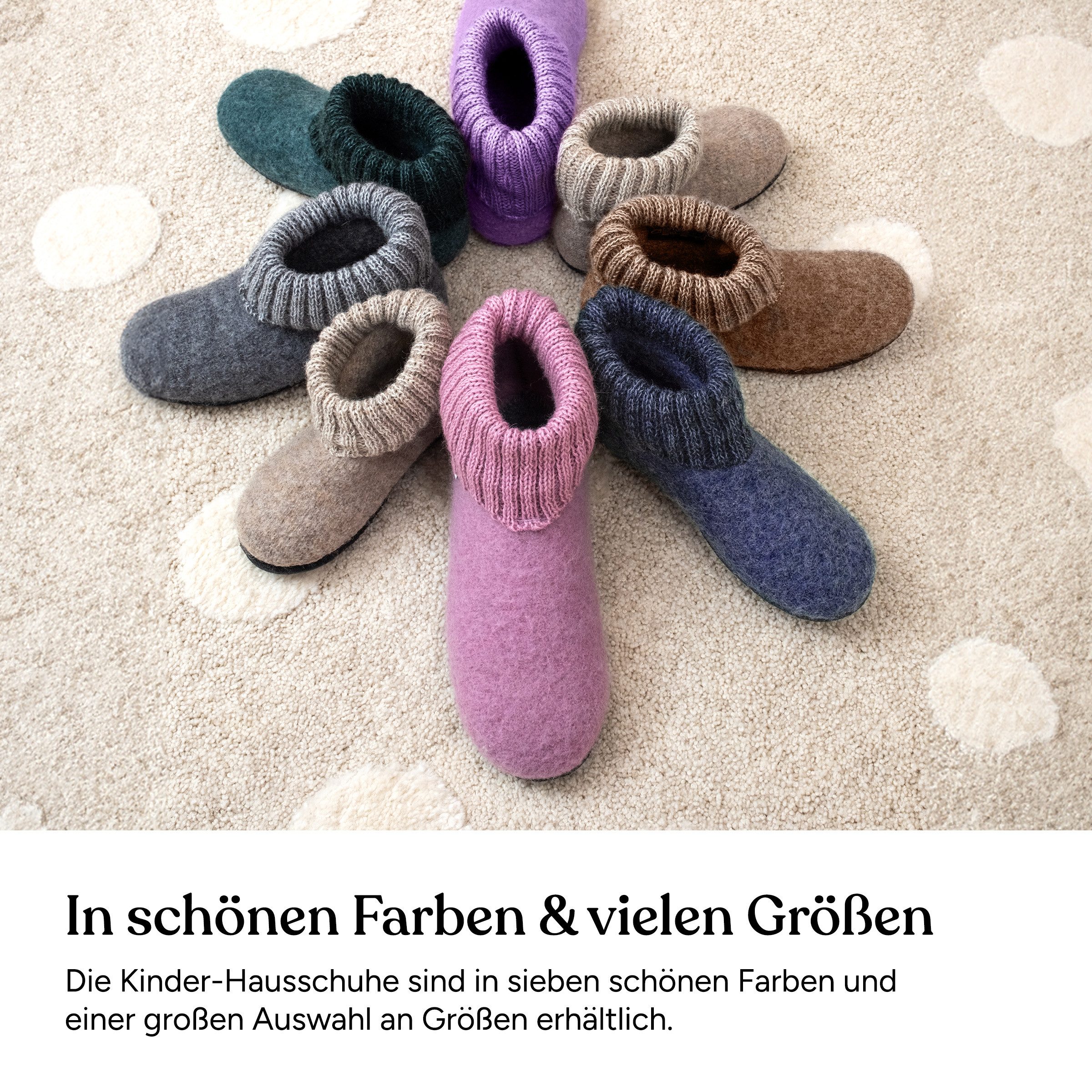 Ehrenkind Gemütliche Kinder-Hausschuhe aus reiner Schurwolle, Rutschfest Hüttenschuhe (atmungsaktiv & temperaturregulierend, Hüttenhausschuhe, Hüttenschuhe Kinder, Hüttenschuhe) ideal für Kindergarten, Schule und zu Hause
