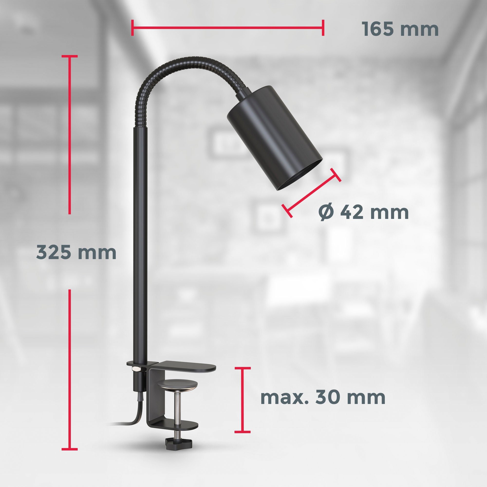 B.K.Licht Klemmleuchte BK_KL1371 Tischlampe Leselampe, Schwenkbar, Leuchtmittel, 10W) ohne flammige ohne mit 1- Leuchtmittel Klemmlampe, Schwarz, (max. E27, Kabelschalter