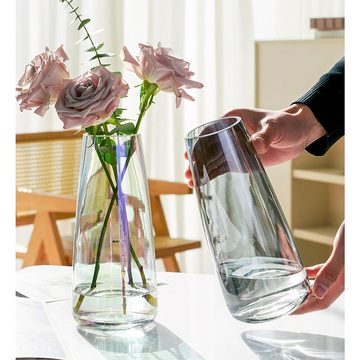 HIBNOPN Dekovase Moderne Vasen, Irisiert Kristallklar Glasvase, Blumenvase für Zuhause