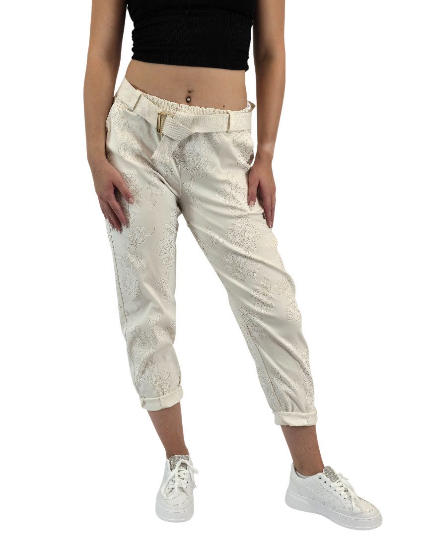 Sa-Lucca Jogger Pants Damen Joggpants mit edlem Blumen-Muster und Stretch-Komfort elastischer Bund