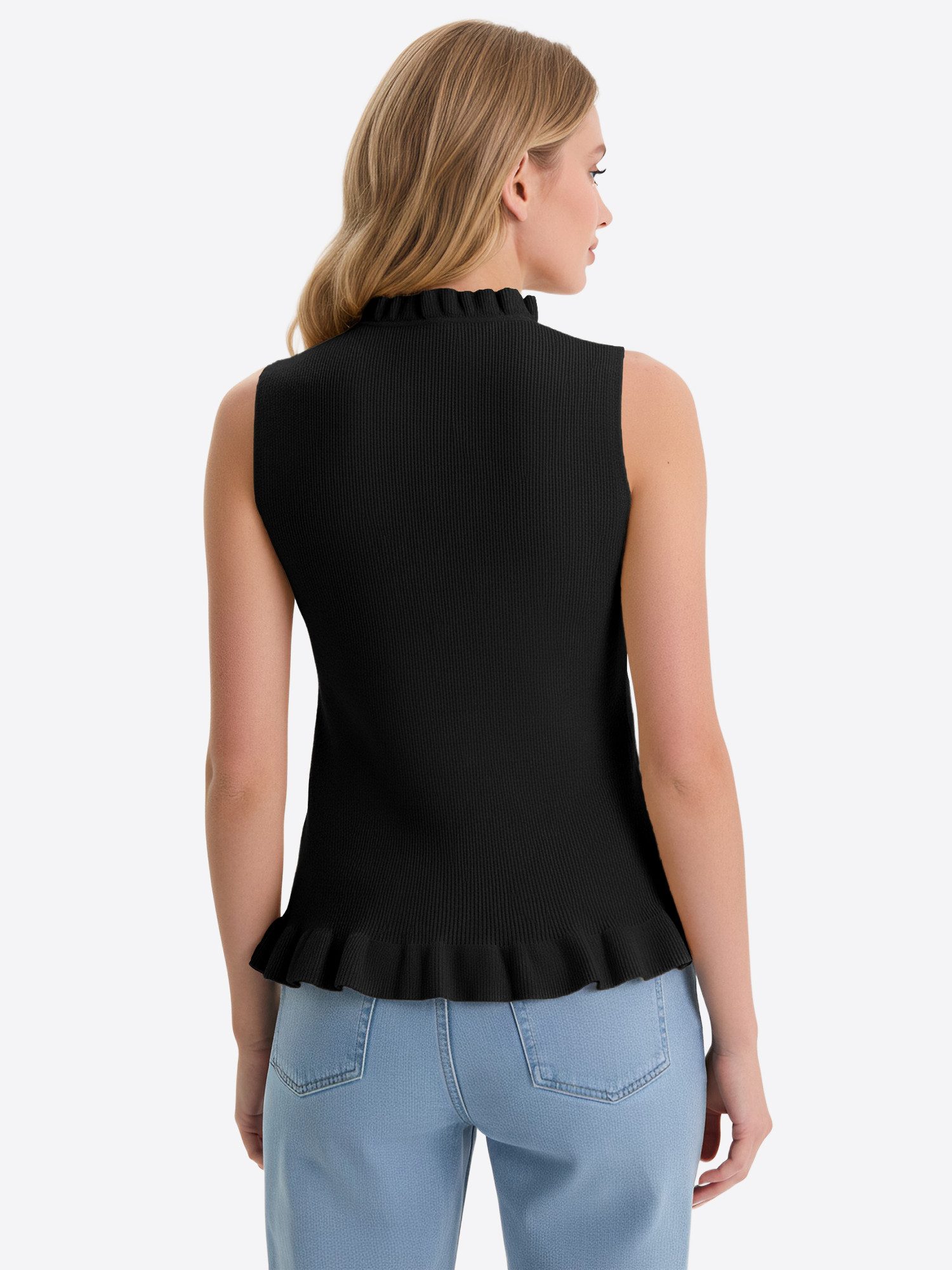 Imily Bela Kurzweste Damen Strickweste mit Rüschen und Knopfleiste (Packung, 1-tlg., 1per-Pack) einfarbig