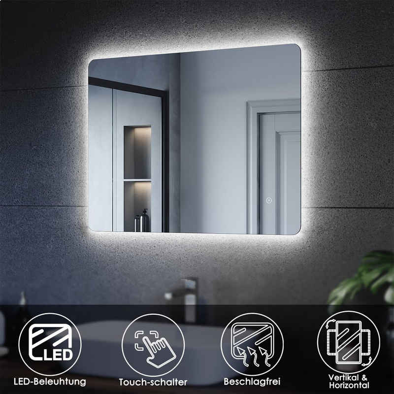 SONNI Дзеркало для ванної кімнати LED Дзеркало, 80 x 60 cm, Lichtspiegel, Косметички, Antibeschlage, Wandmontage, Badezimmer,Touch Schalter, Wandschalter