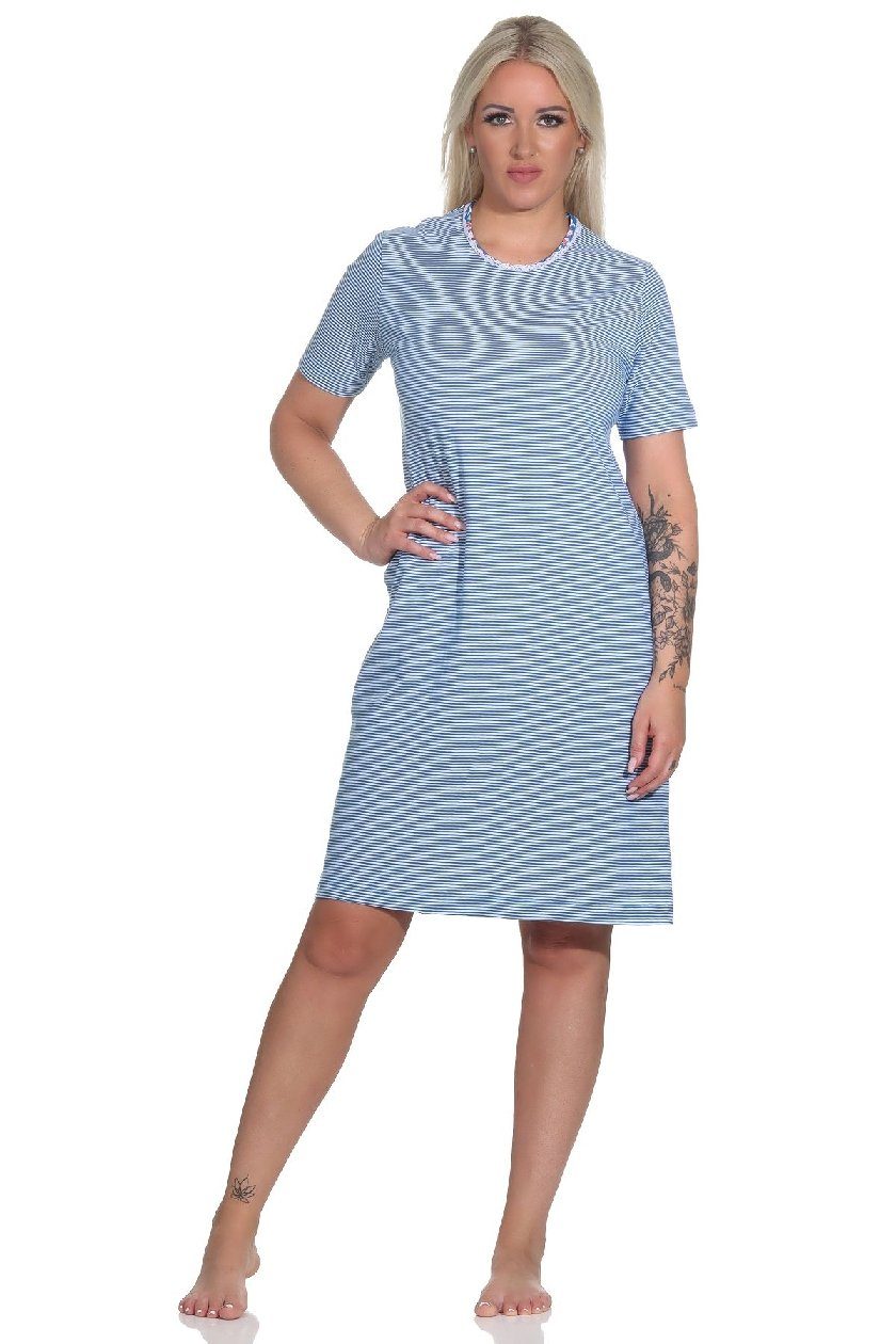 Kurzarm Streifenoptik marine auch Nachthemd Normann Damen in in Übergrössen – Nachthemd