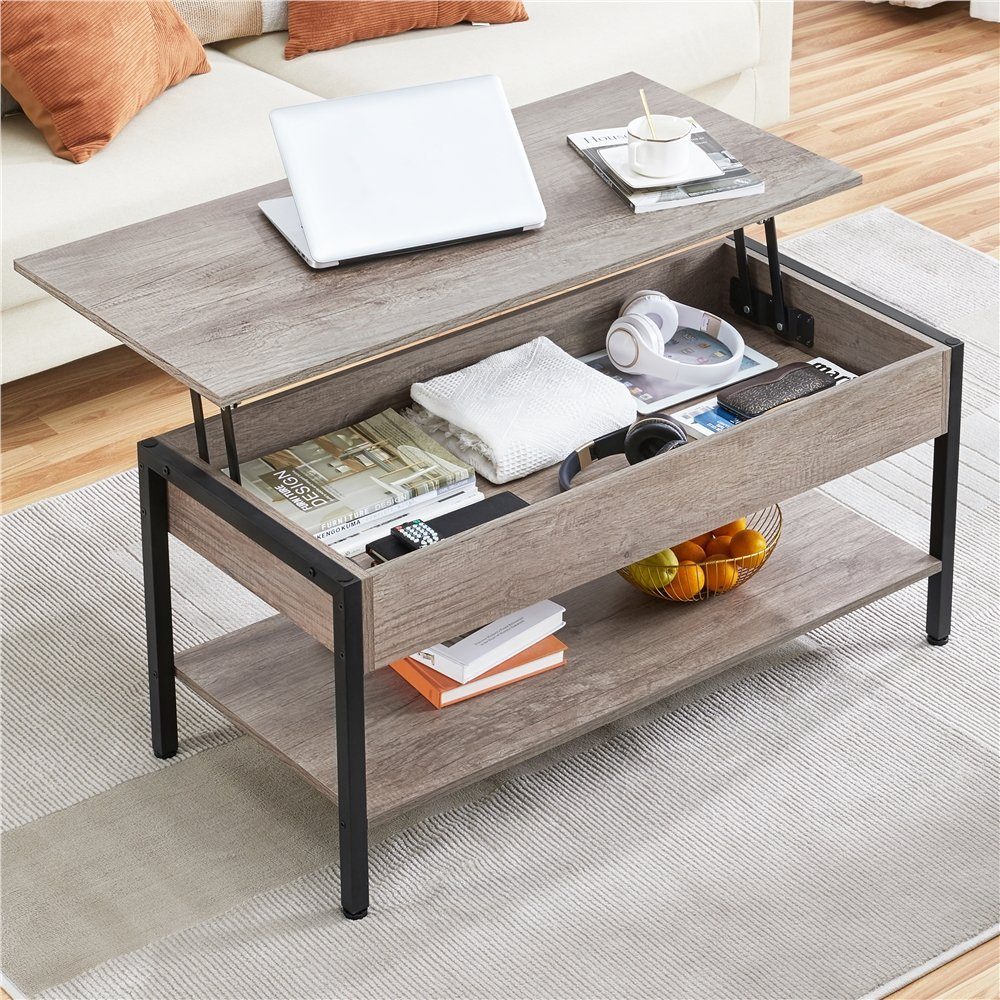 Yaheetech Couchtisch, mit höhenverstellbarer Platte, Metallgestell günstig online kaufen