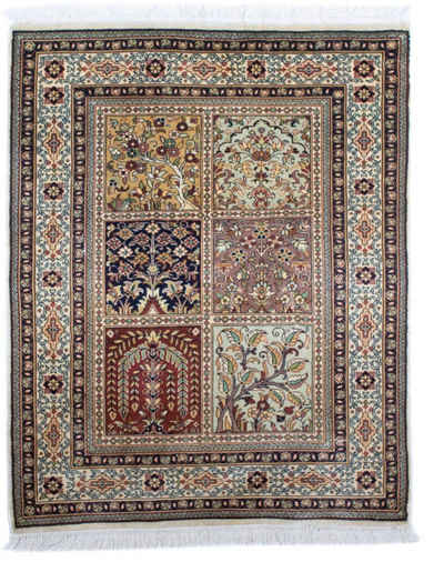 Seidenteppich Seidenteppich - Kaschmir Seide - 100 x 74 cm - mehrfarbig, morgenland, rechteckig, Höhe: 4 mm, Wohnzimmer, Handgeknüpft, Einzelstück mit Zertifikat