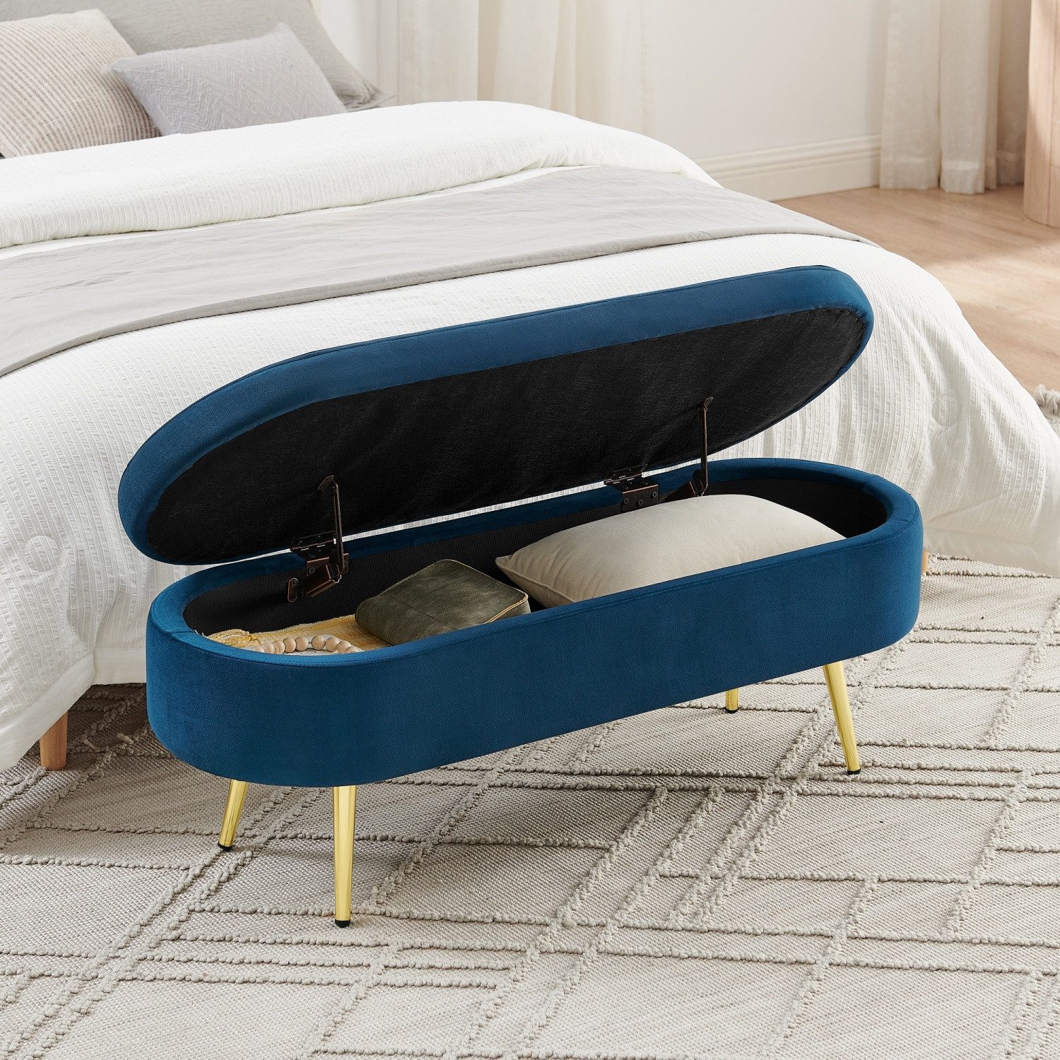 ANYSUN Sitzbank Polsterbank,Sitzbank mit Stauraum 110cm (20L Stauraum, 110x40x42cm,Sitztruhe mit Holzbeine), Sofabank fur Flur, Schlafzimmer, Wohnzimmer, Schuhbank