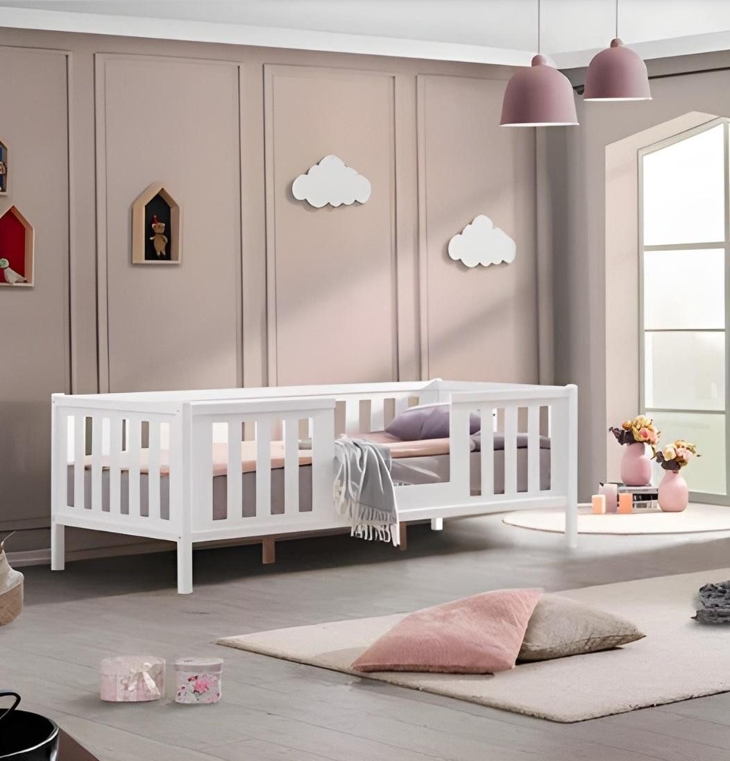 JVmoebel Kinderbett Weißer Bettrahmen aus Holz für Kinderzimmer mit modernem Design (1-tlg., Bett), Made in Europa