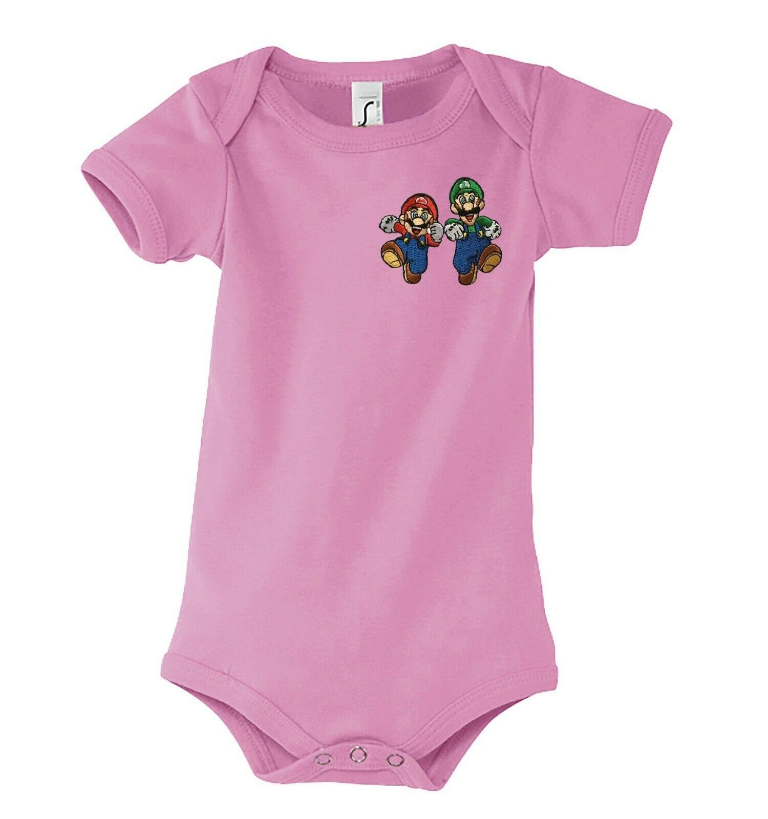 Blondie & Mario mit & Konsole Kinder Brownie Luigi Peach Nintendo Druckknopf Baby Rosa Strampler