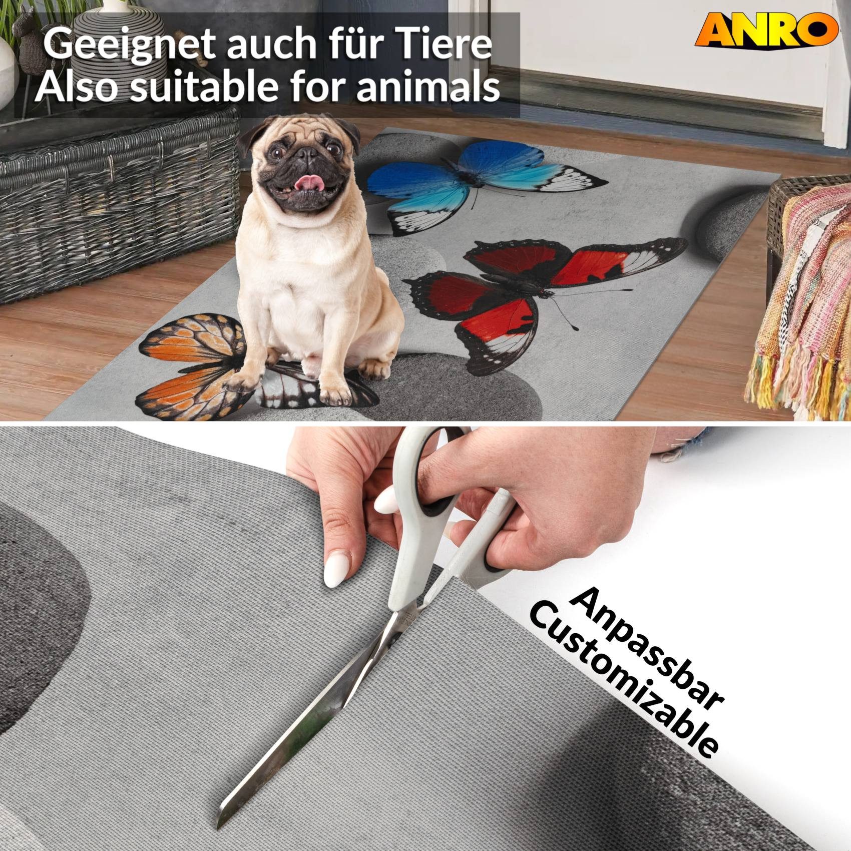 ANRO Küchenläufer LUIGI Schmetterlinge pflegeleicht hochwertig Flurläufer Küchenteppich, eckig, Höhe: 3 mm, Teppichläufer 100cm Natur Bunt wasserdicht – Bild 4 von 5