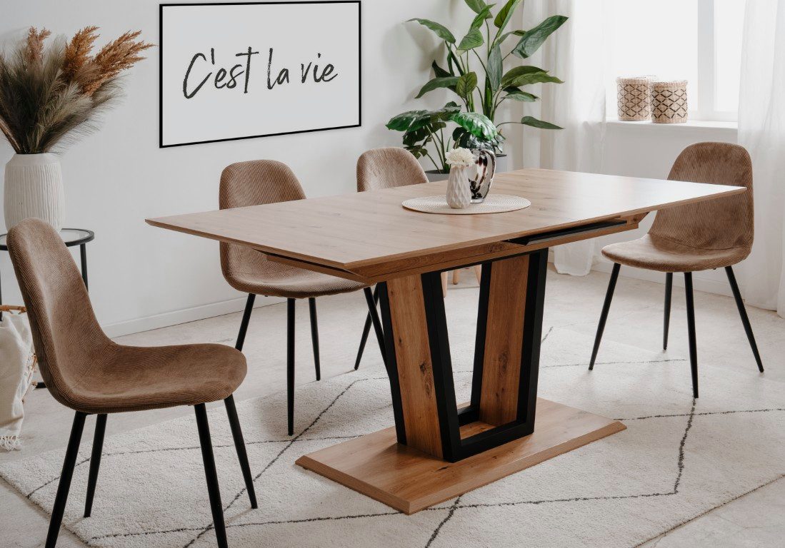 Finori Esstisch Esstisch Soria, Ausziehtisch, 160(200)x90, Artisan Oak / schwarz (No-Set), cm