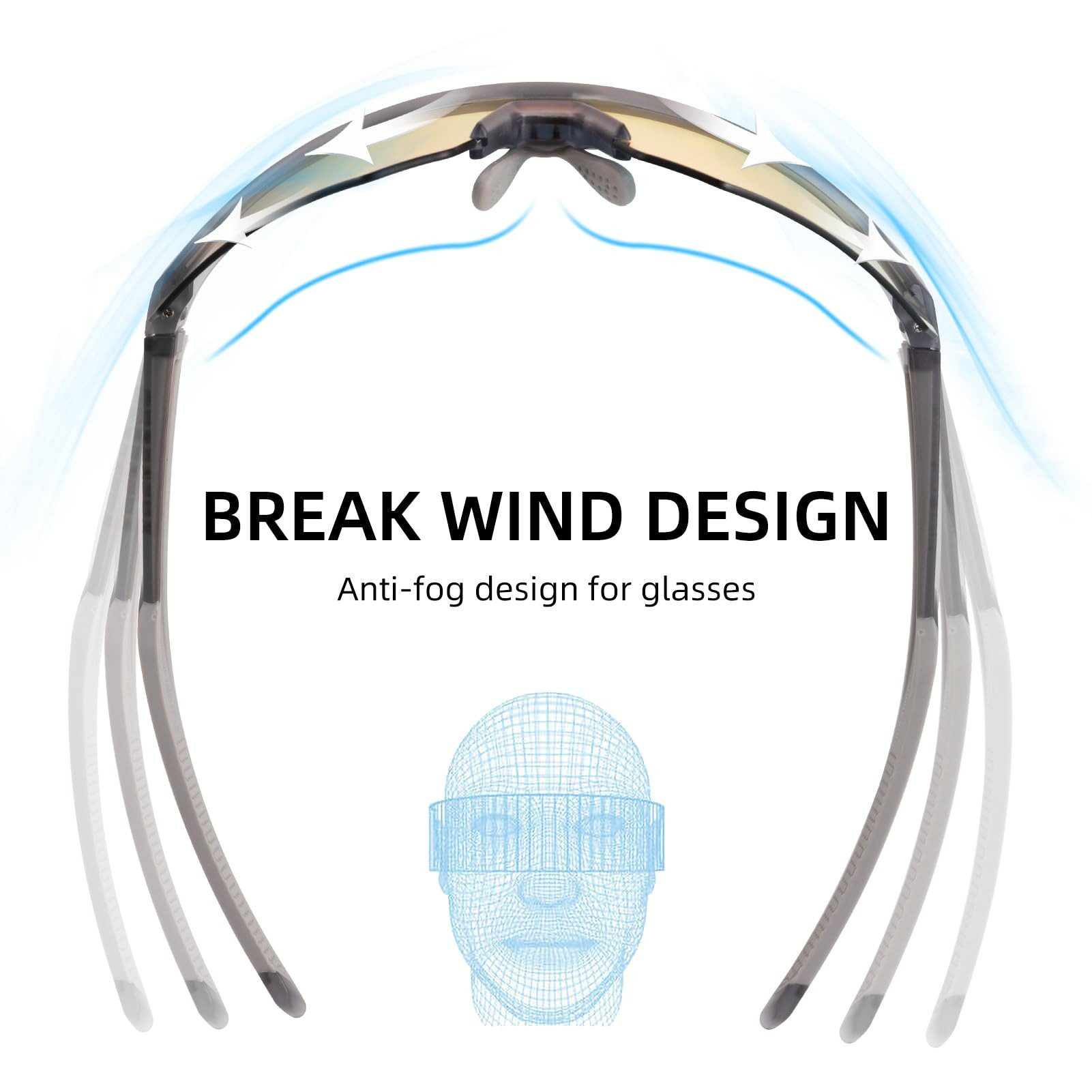 ROCKBROS Fahrradbrille Fahrradbrille Photochromatisch, (Dutdoor-Laufen Sport Rennrad Winddichte Brille, für Kurzsichtige Unisex), Photochrome Linsentechnologie – Bild 4 von 5