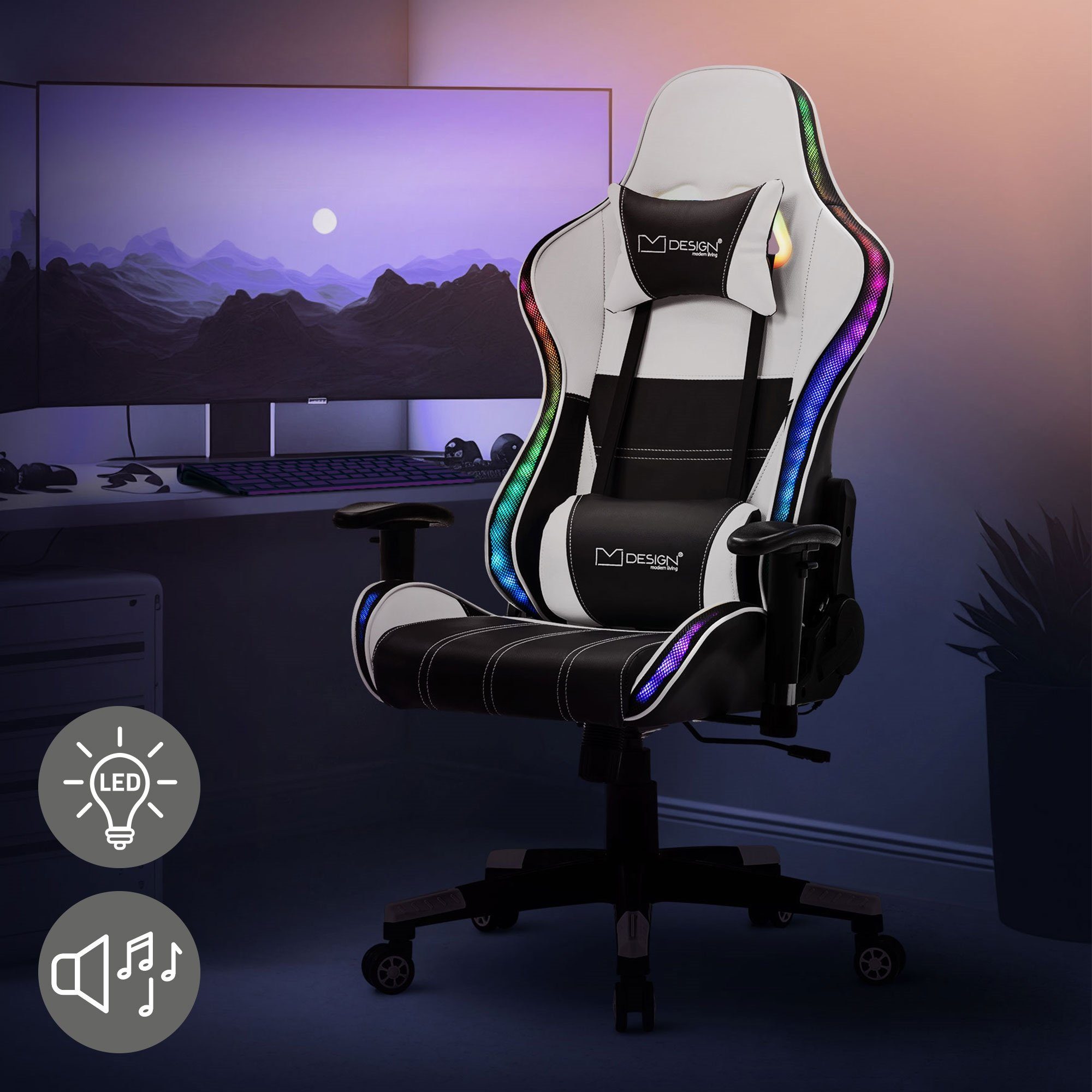 ML-DESIGN Gaming-Stuhl Schreibtischstuhl mit RGB LED-Beleuchtung & Bluetooth-Lautsprechern