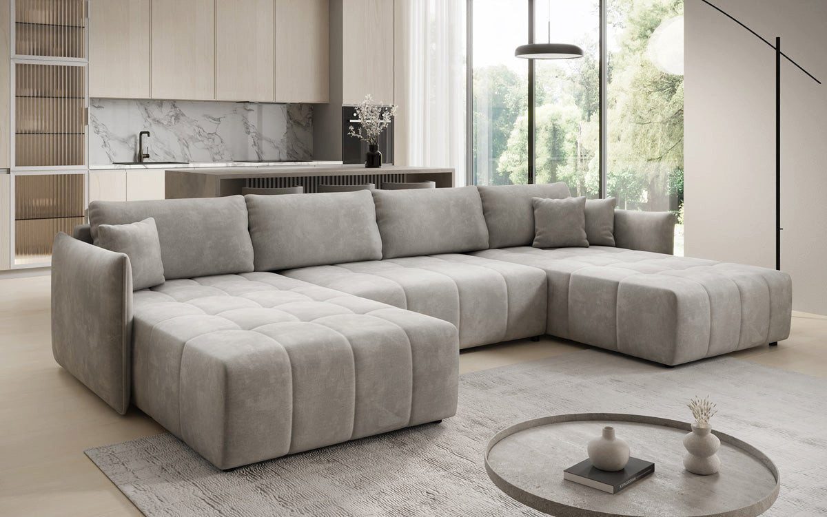 Luxusbetten24 Schlafsofa Designer Sofa Velaro U in Samt, mit Stauraum und Schlaffunktion