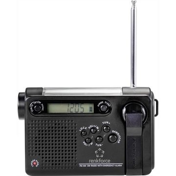 Renkforce Notfall-Kurbelradio (UKW/MW/KW Radio (wiederaufladbar, Solarpanel, Handkurbel, Weckfunktion, Taschenlampe)