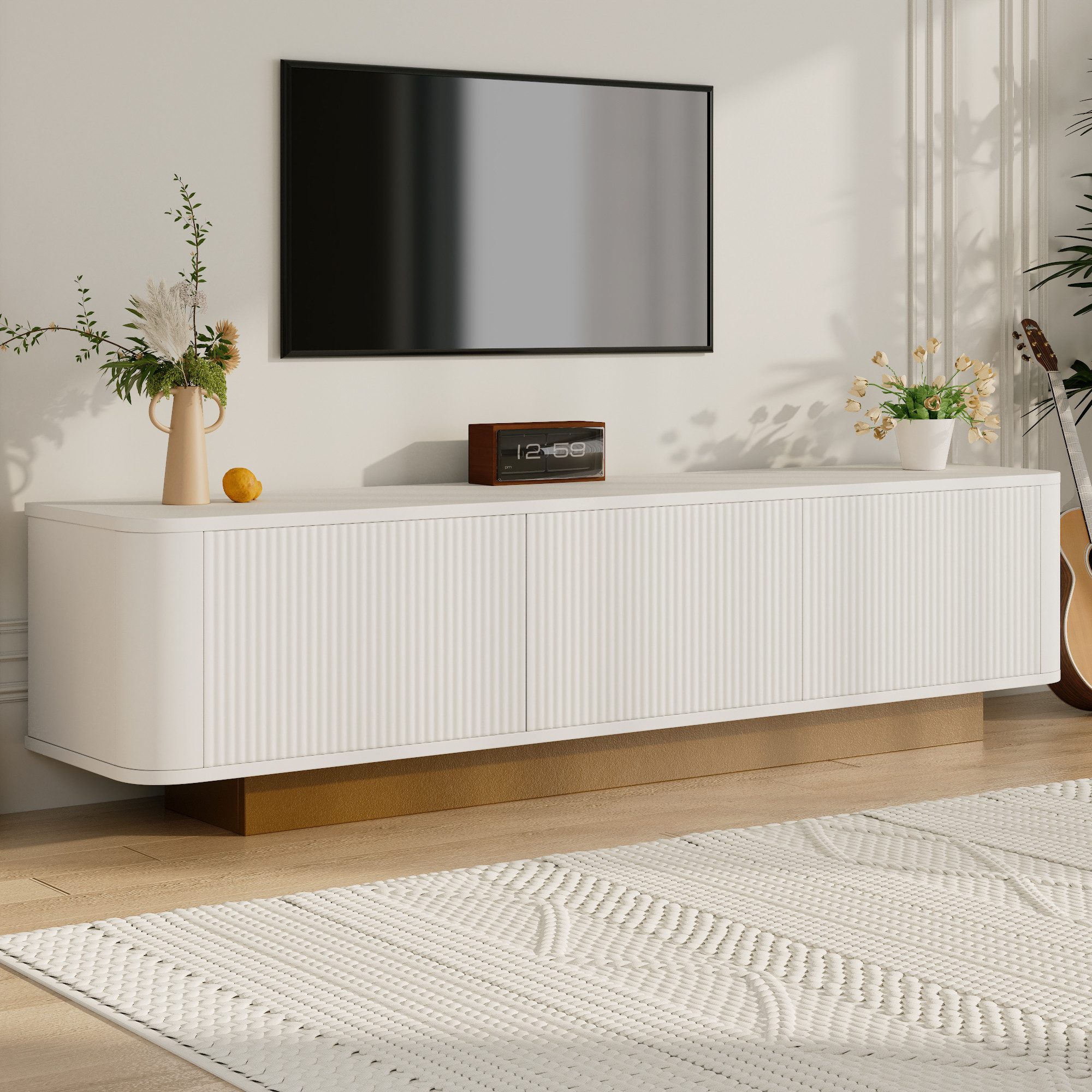 OKWISH Lowboard mit Stauraum (TV-Board, Wohnzimmermöbel, 1 St., Kabelmanagement, Texturfront), Abgerundetes Design