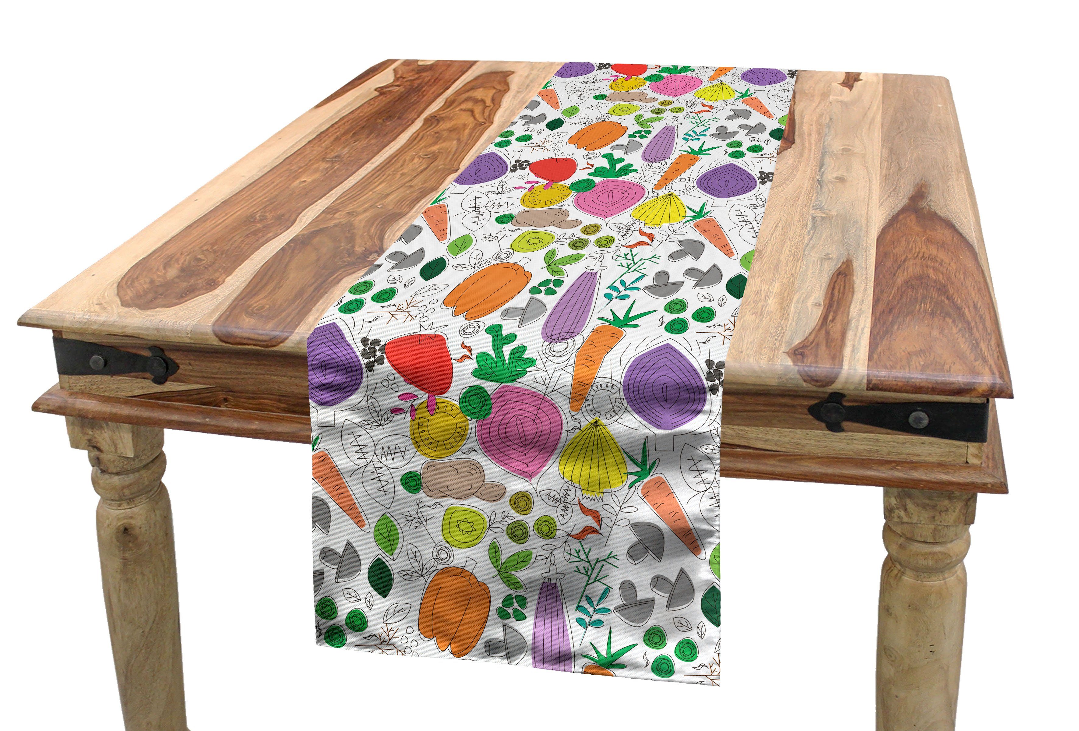 Abakuhaus Tischläufer Esszimmer Küche Rechteckiger Dekorativer Tischläufer, Gemüse Childish Drawing Lebensmittel