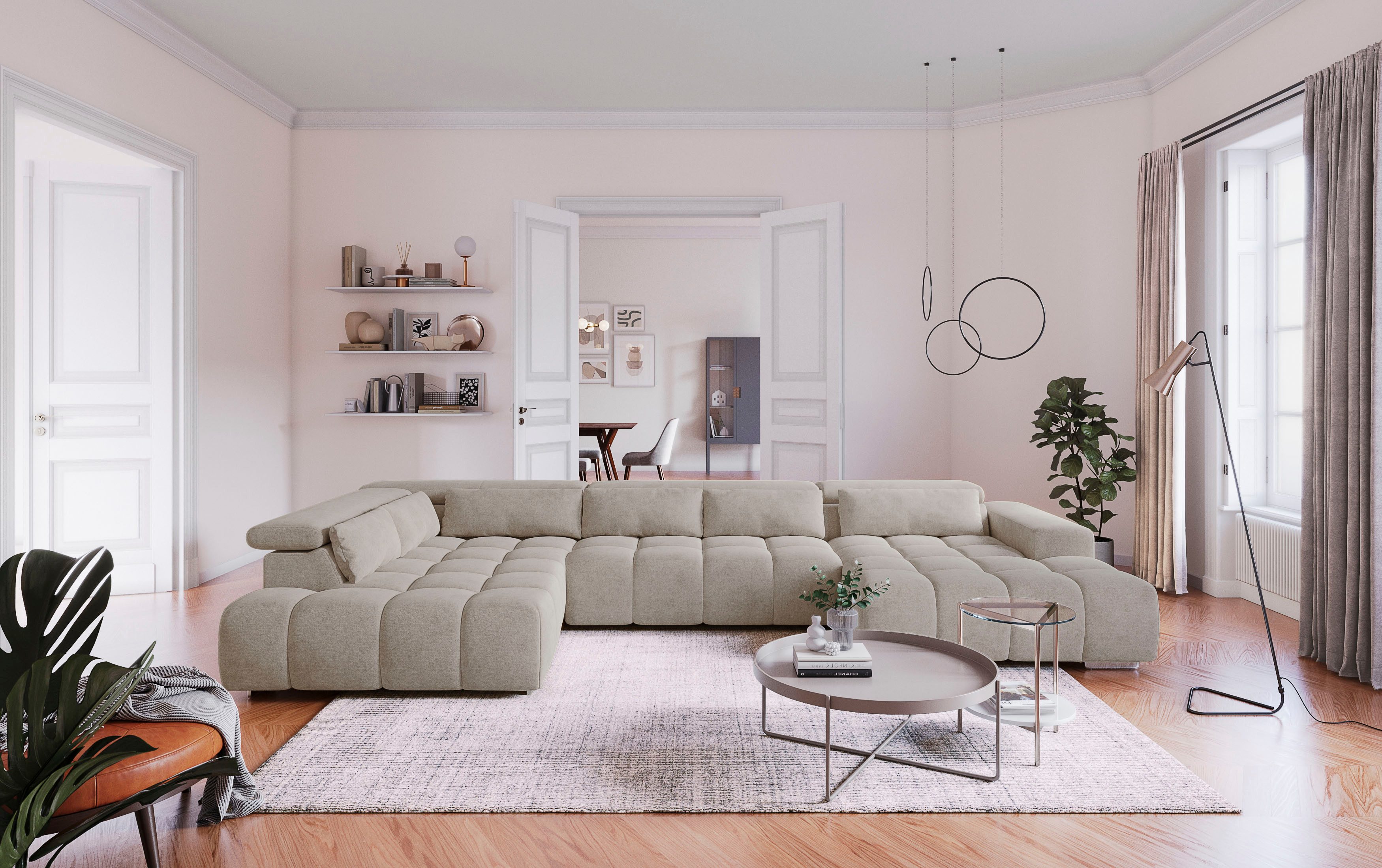 COTTA Wohnlandschaft Orion U-Form, B: 409 cm, mit Kopfteilverstellung & 6 Nierenkissen