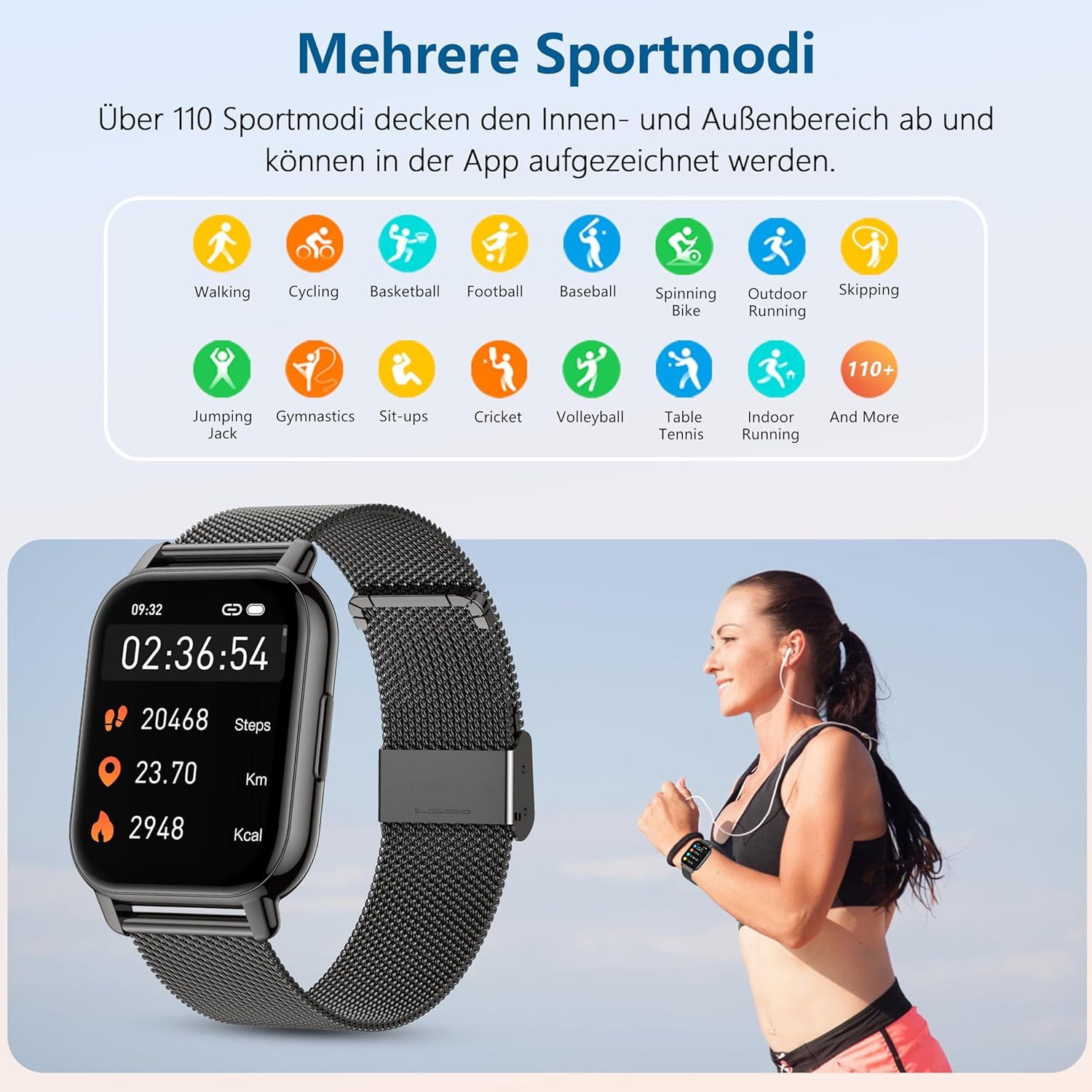 Zevelora Damen's und Herren's Telefonfunktion IP67 Wasserdicht Fitness-Tracker Smartwatch (4,69 cm/1,85 Zoll, Android/iOS), mit austauschbarem weichem Silikonar – Bild 4 von 5