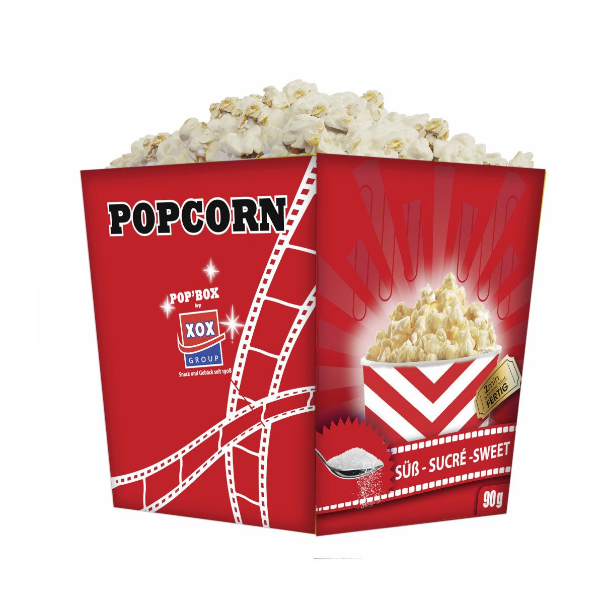 XOX Knabberei, XOX Mikrowellen Popbox süß für frisches Popcorn Packung 90g