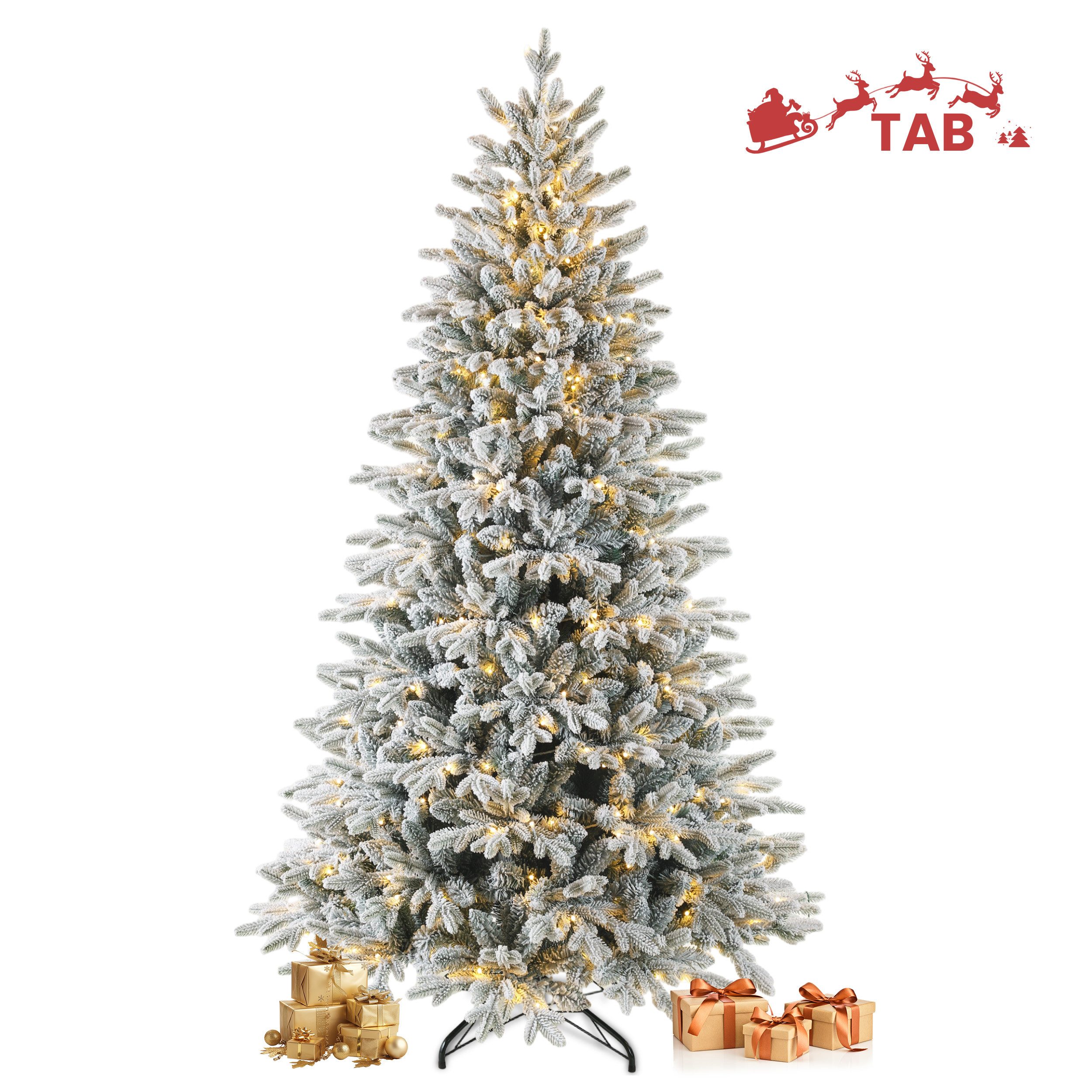 Vankel Künstlicher Weihnachtsbaum Tannenbaum aus PVC+ PE, erhältlich in 180/210 cm, mit LED-Beleuchtung, Nordmanntanne, Weihnachtsbaum mit Schneeoptik, Baum für Weihnachten