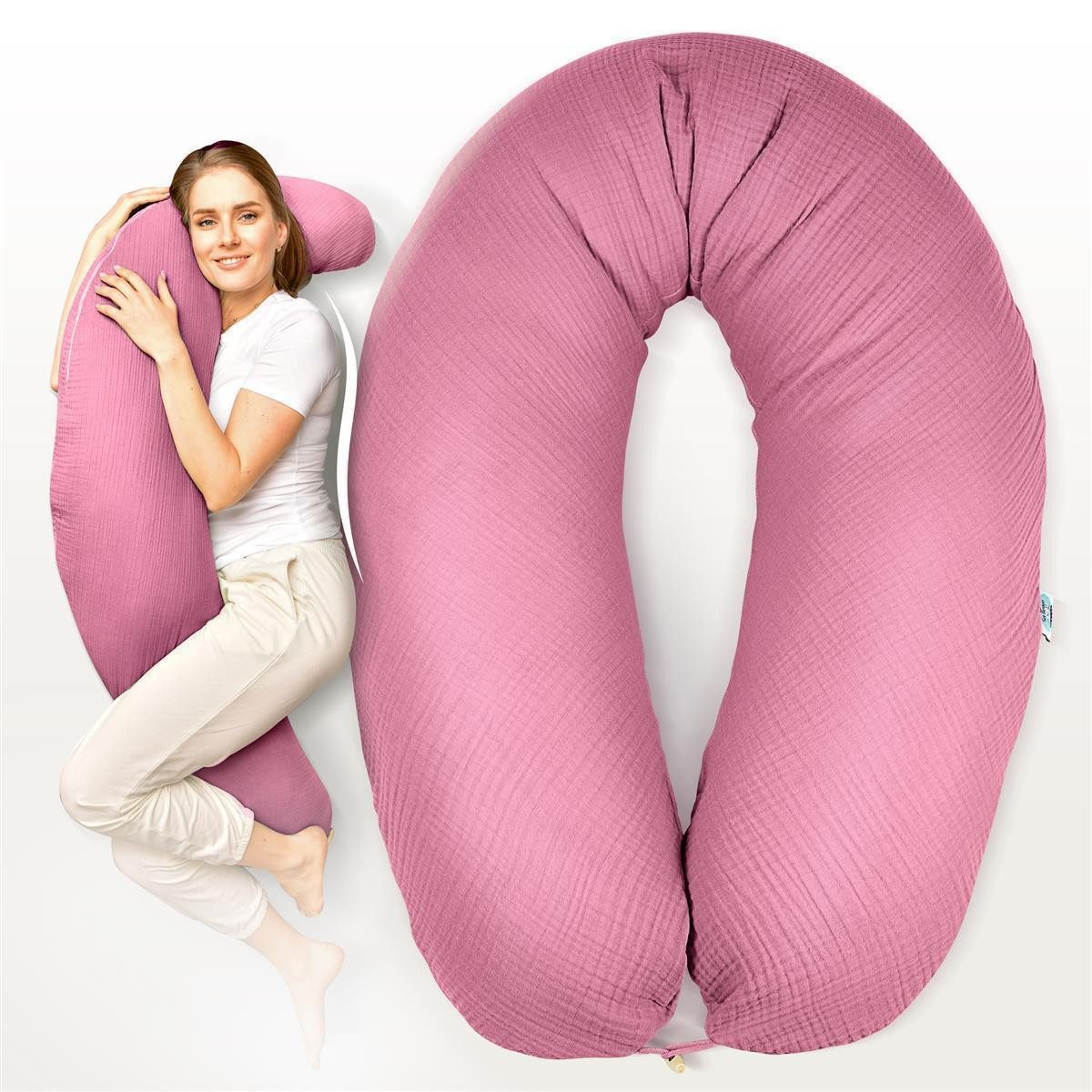 SEI Design Stillkissen Kreise rosa, Schwangerschaftskissen mit Bezug, Musselin BIO Baumwolle