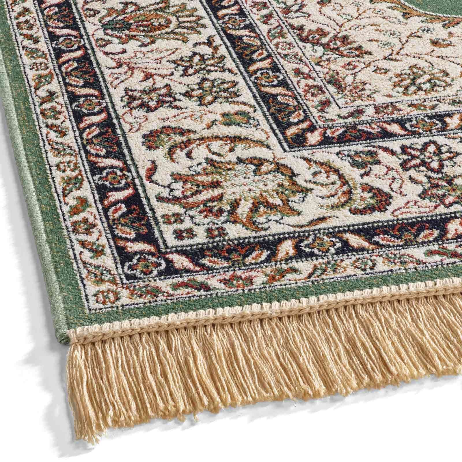 TaraCarpet Teppich Palazzo Royal Ghoum, rechteckig, Höhe: 6 mm, Medalion Seiden Optik grün Wohnzimmer Schlafzimmer Esszimmer 67x105
