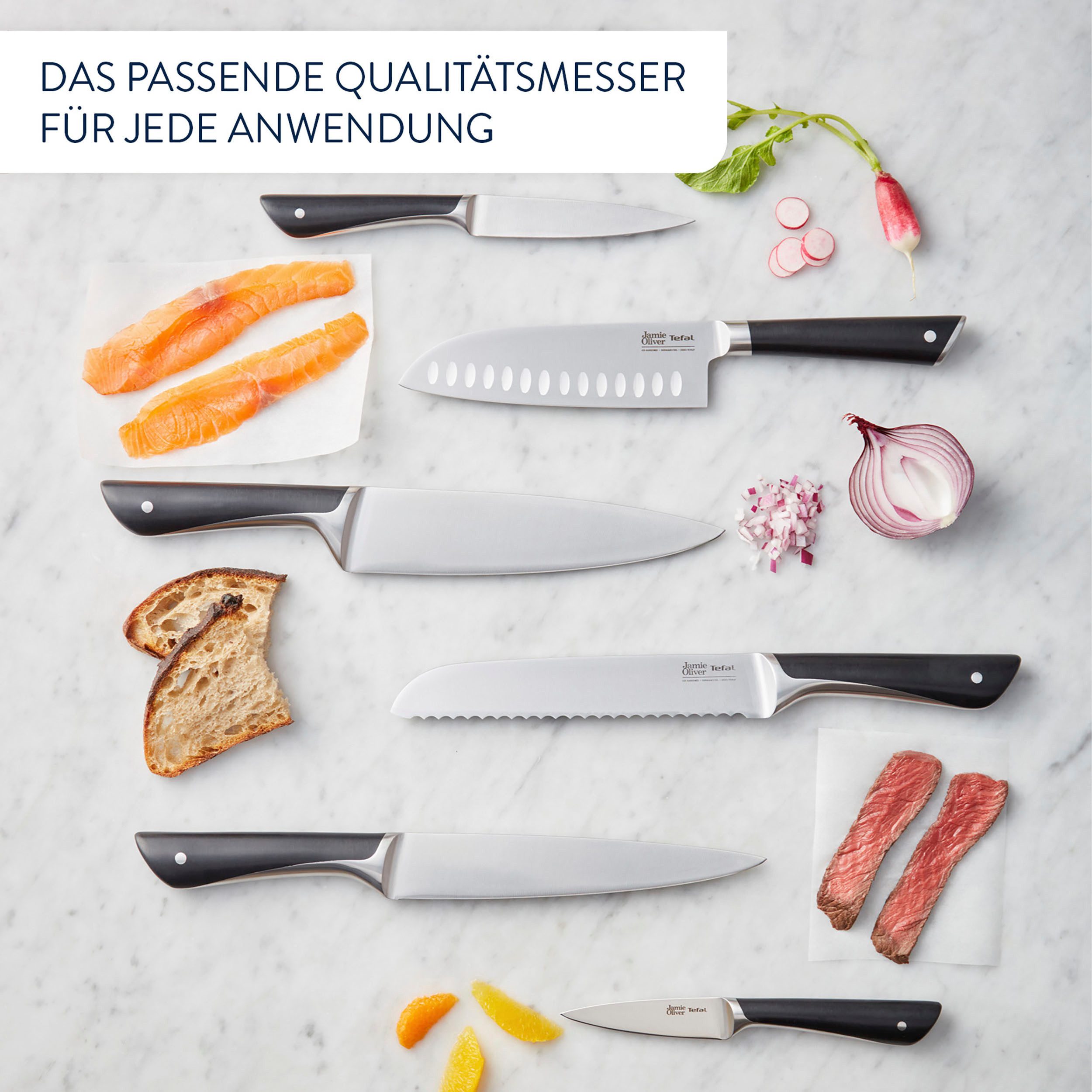 Tefal Messer-Set K267S3 Jamie Oliver (Set, 3-tlg., Kochmesser 15 cm, Universalmesser 12 cm, Schälmesser 9 cm), hohe Leistung, unverwechselbares Design, langlebige Klingen