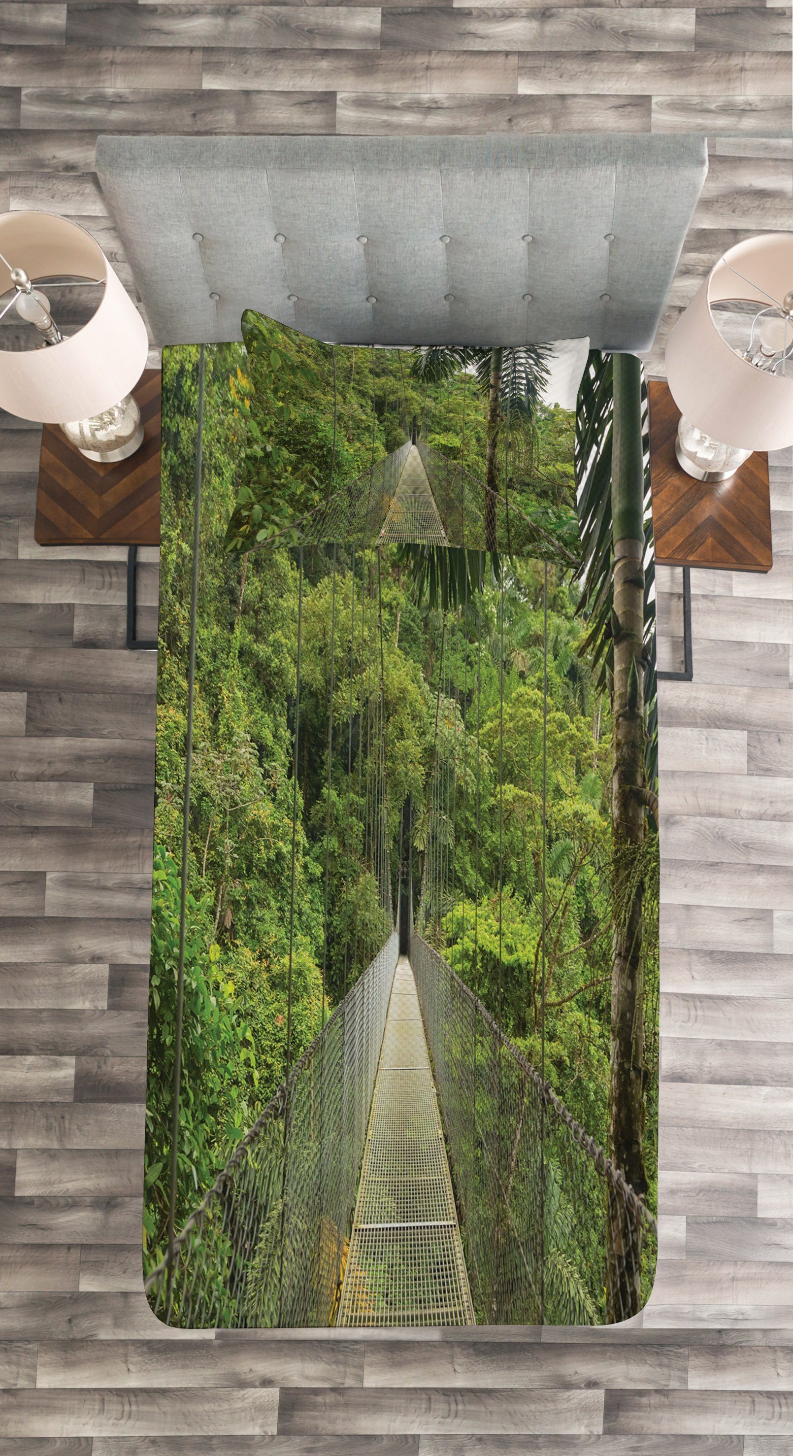 Brücke Tagesdecke Set mit Zentralamerika Kissenbezügen Abakuhaus, Waschbar, in Wald