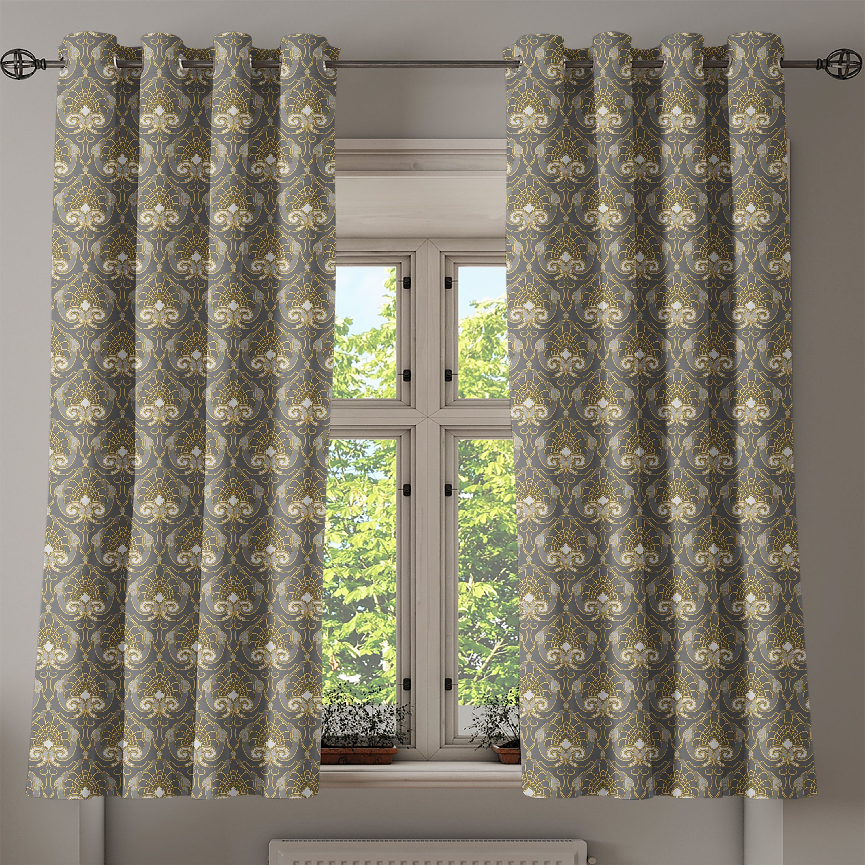 Abakuhaus, Gardine königliche Jahrgang für Schlafzimmer Ornaments 2-Panel-Fenstervorhänge Wohnzimmer, Klassische Dekorative