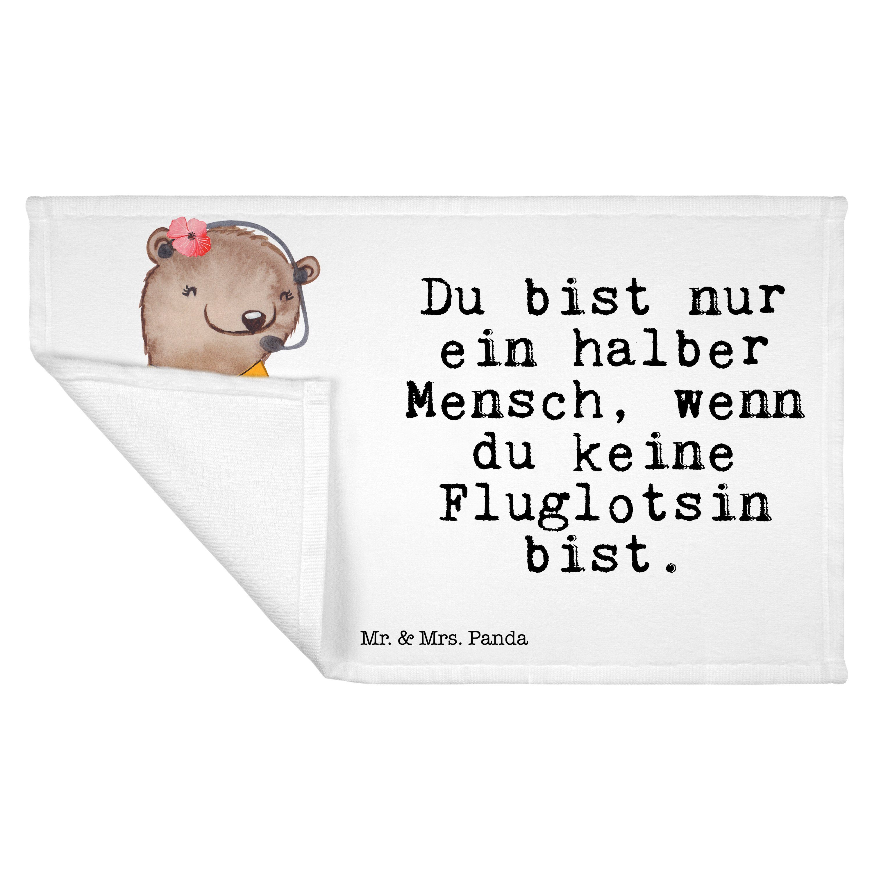 Mr. & Mrs. Panda - Herz Handtuch Weiß Sport - Handtuch, Fluglotsin mit Abschied, Gäst, (1-St) Geschenk