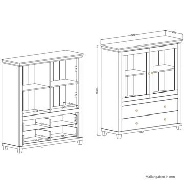 Lomadox Vitrine EPSOM-83 weiß Abisko Esche Nb. mit Lefkas Eiche Nb. 126/138/42 cm