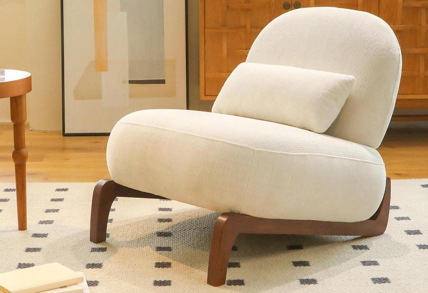 LVHOM Loungesessel runder Relaxsessel,ohne Armlehnen, weich gepolstert, Massivholzrahmen (Samtstoff,einzigartiges Design mit Lendenkissen,ergonomisches Design, rutschfeste Füße, niedriger Schwerpunkt, belastbar bis 150kg), für Schlaf-, Wohn-, Arbeitszimmer, Lounges, Lesezimmer und Balkone