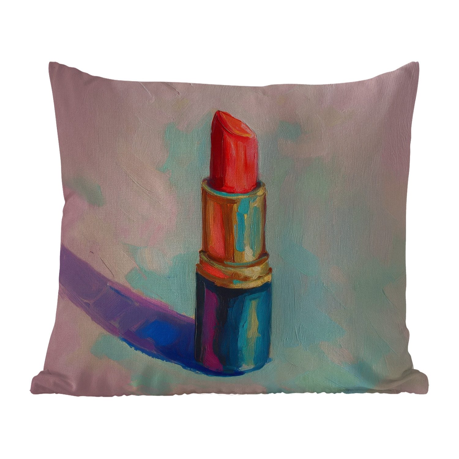 MuchoWow Dekokissen Lippenstift - Rot - Pinselstriche, Kissenhülle für den Außenbereich, Outdoor, Kissen, 60x60 cm