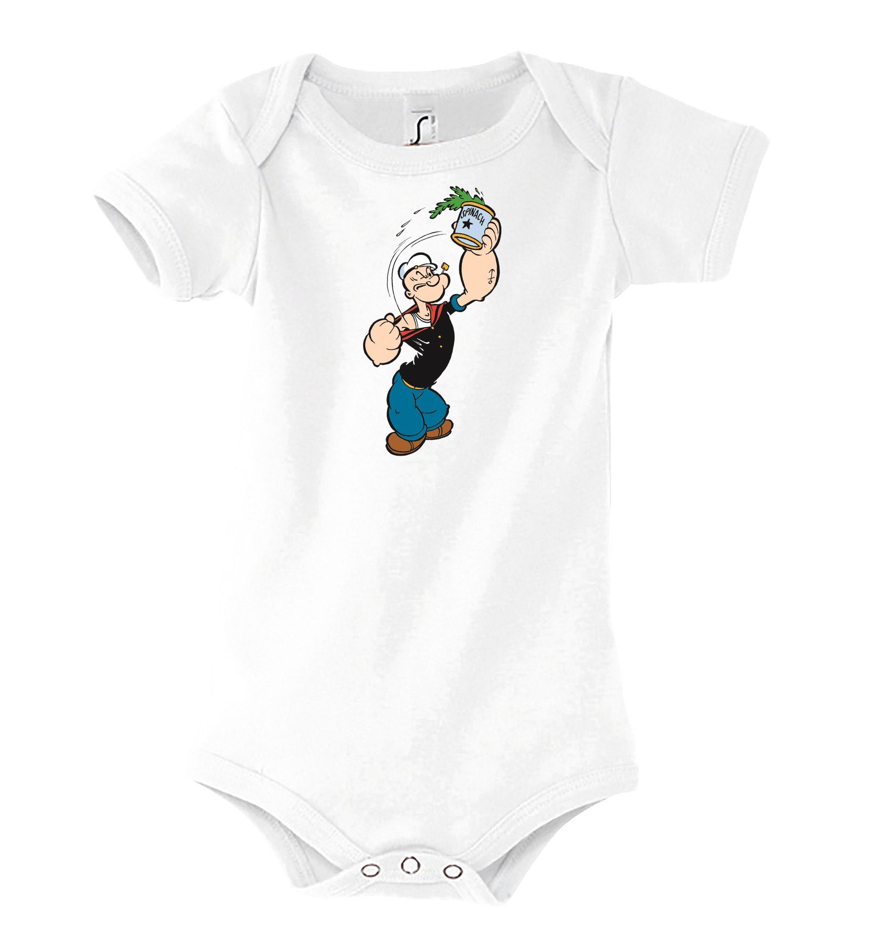 mit niedlichem Weiß Popeye Designz Body Baby Youth Kurzarmbody Frontprint Strampler