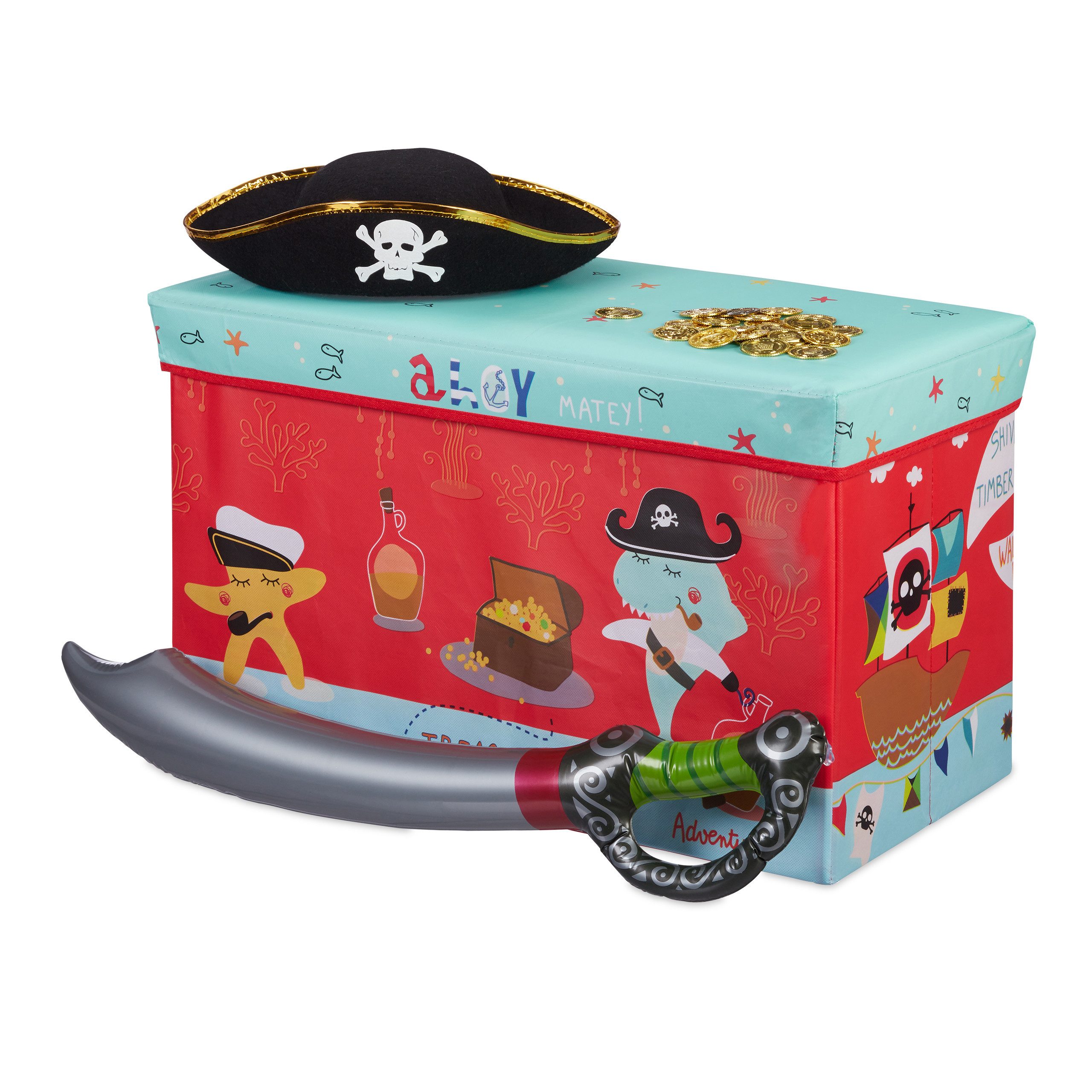 relaxdays Sitzhocker Sitzbox für Kinder, Pirat günstig online kaufen