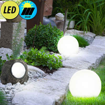 etc-shop Gartenleuchte, LED-Leuchtmittel fest verbaut, Hochwertige LED Solar Leuchten Außen Beleuchtungen Kugel Lampen Stein